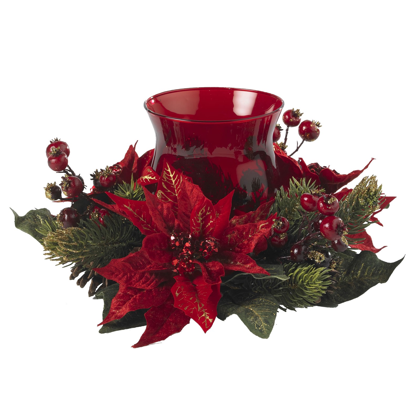 6.5 Inch Poinsettia Berry Candelabrum Red Candleholder Holiday Decor