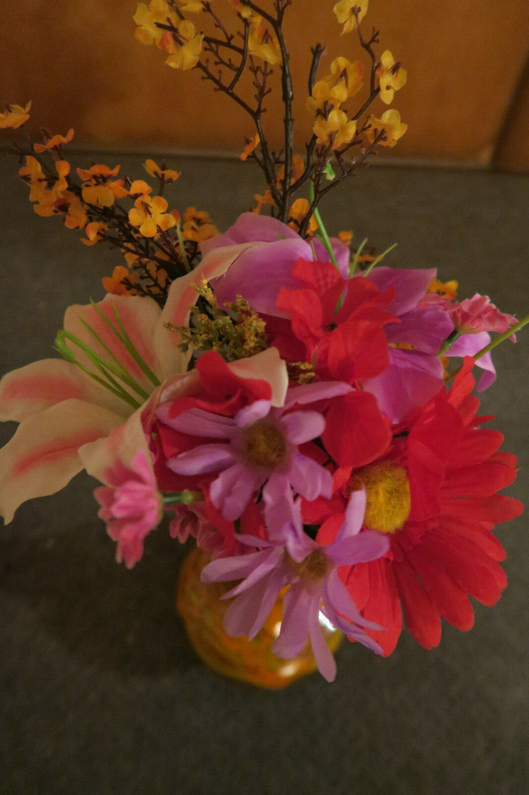Orange And Yellow Drip Glaze Vase With Decorative Flowers