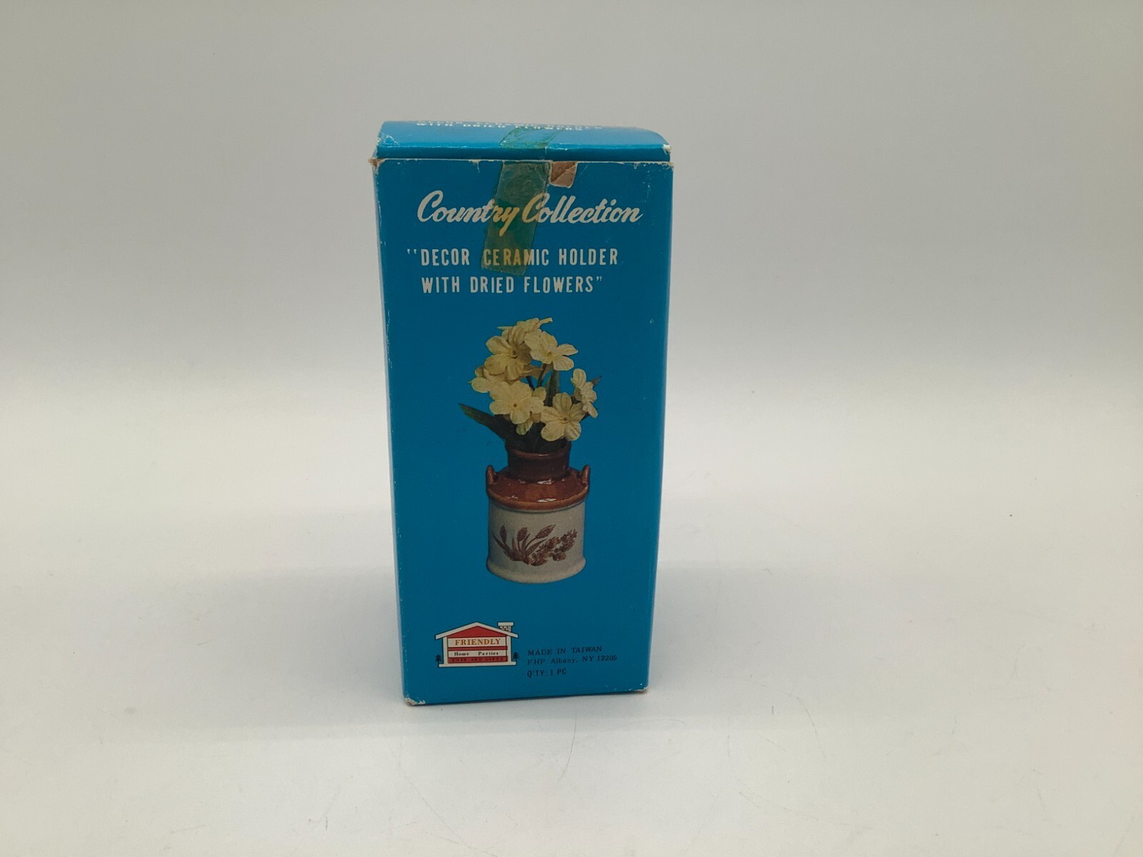 Vintage Country Collection Decor Holder With Dried Flowers Brown Beige Stoneware