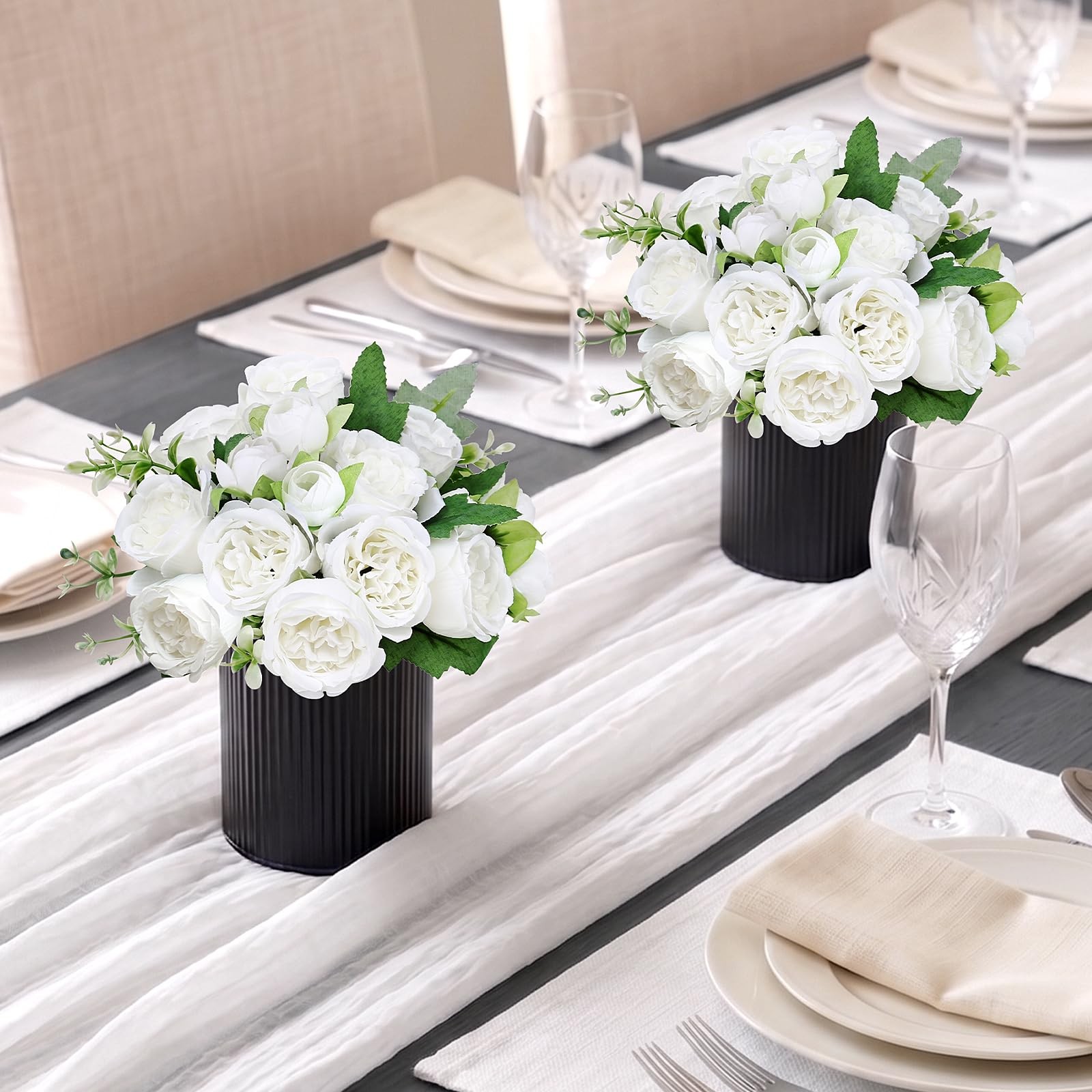 Pre-Made Flower Table Centerpieces, Set of 6 Artificial Silk Peonies with Bla…