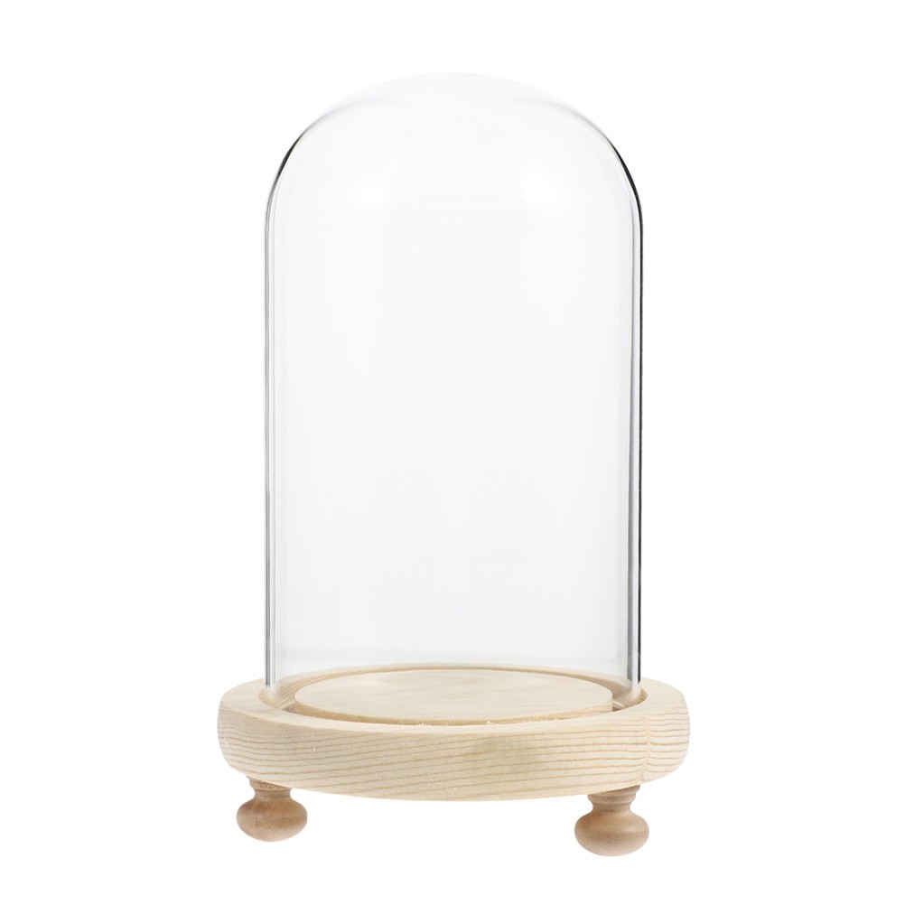 1 Set Creative Preserved Flower Glass Display Cover with Wooden Stand