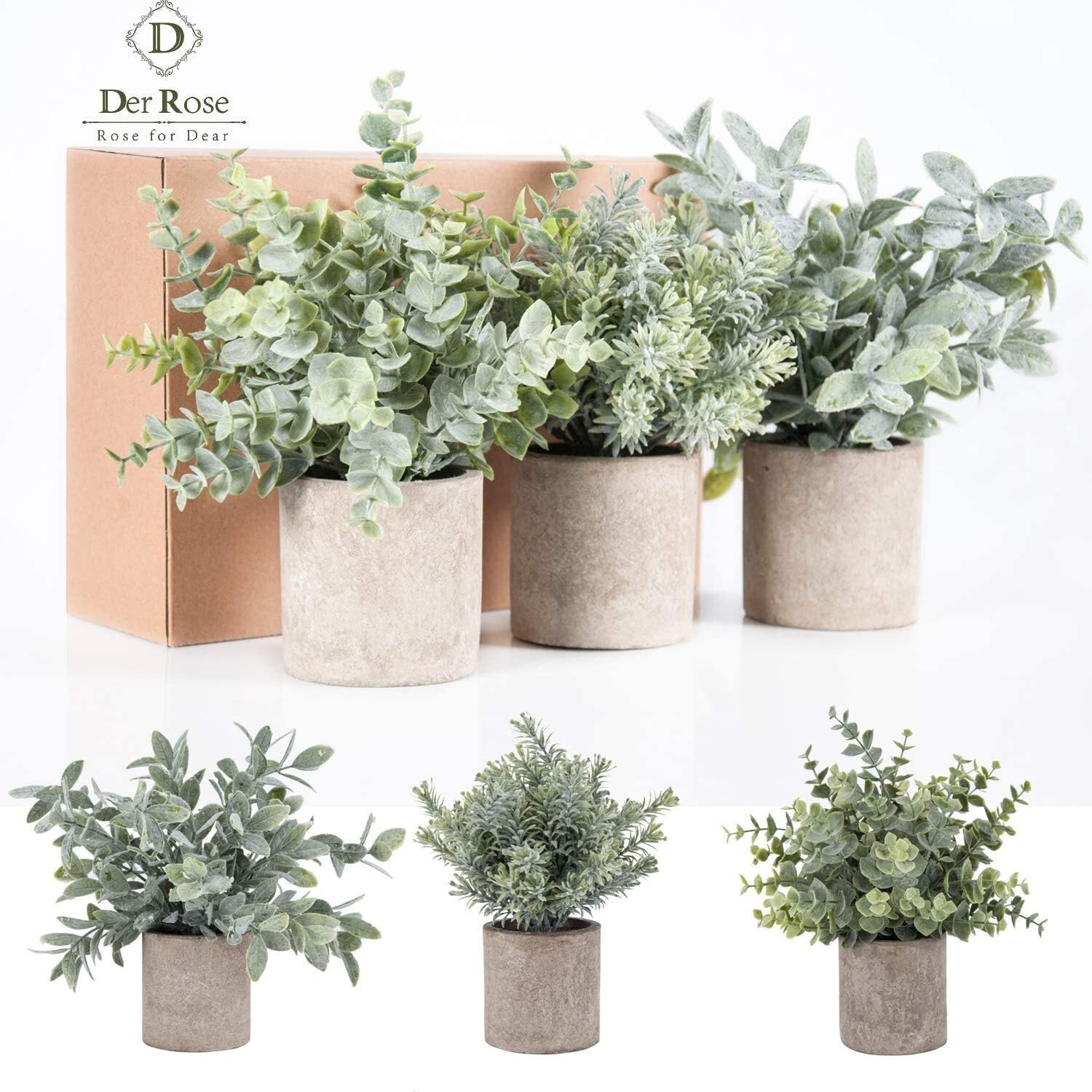 Set of 3 Lifelike Mini Eucalyptus Plants – Perfect for Office and Home Decor