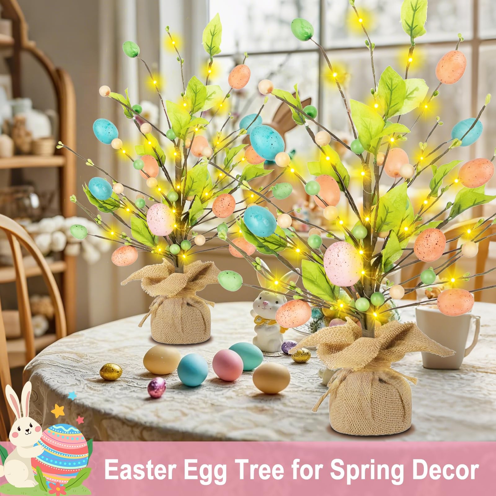 Easter Decorations for Home, 18 Inch Egg Tree with 1ft 6in, Green