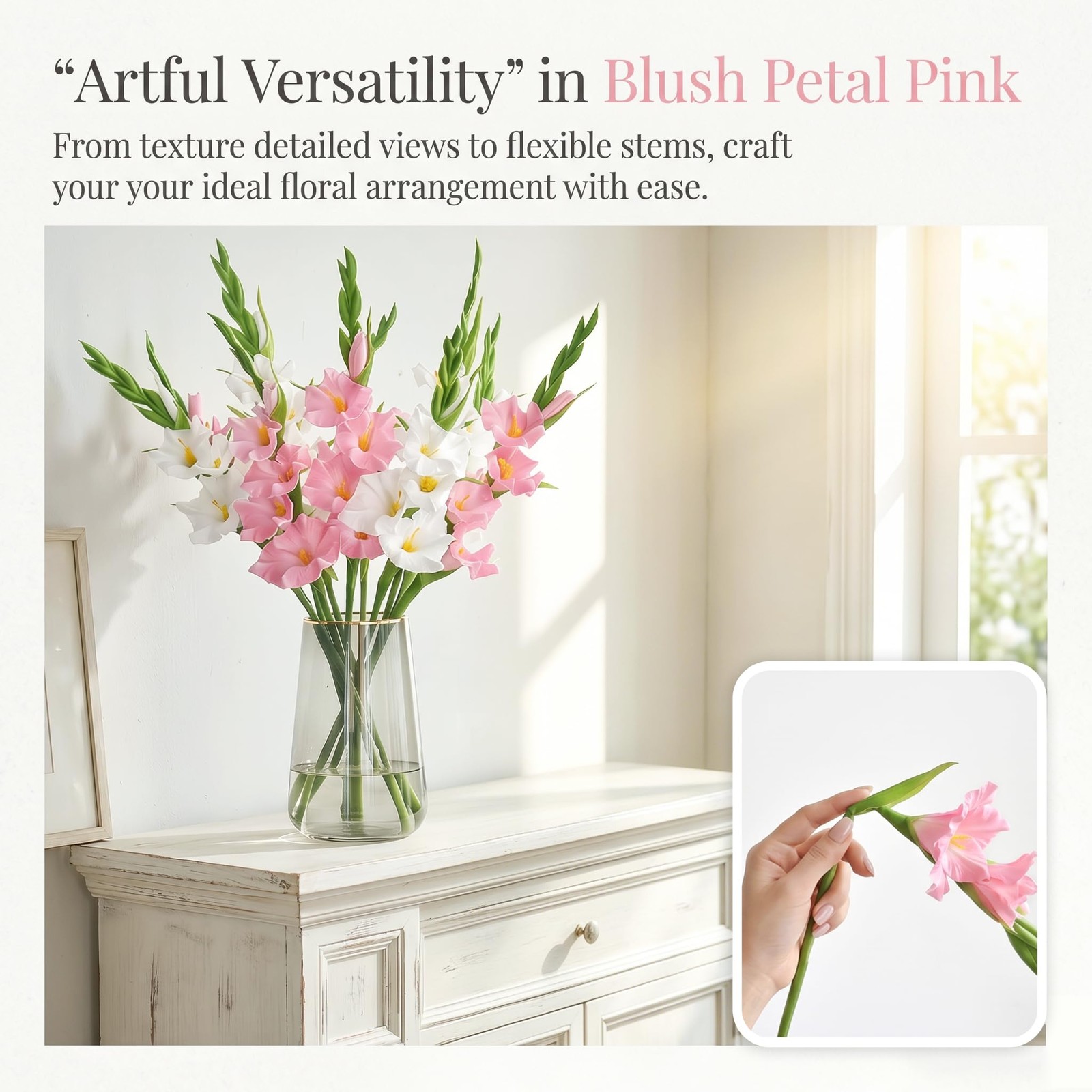 6Pcs Artificial Gladiolus Flowers White and Pink Fake Gladiolus Flowers Silk …