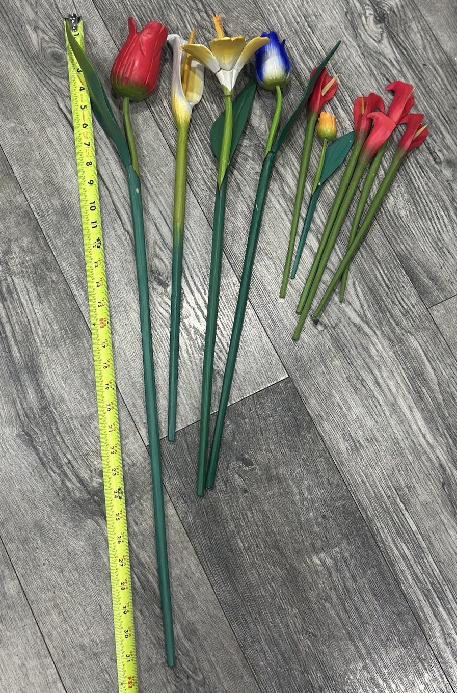 Wood Flowers Long Stem 9”- 31” floral arrangement Rose Tulip Lily Home Decor Lot