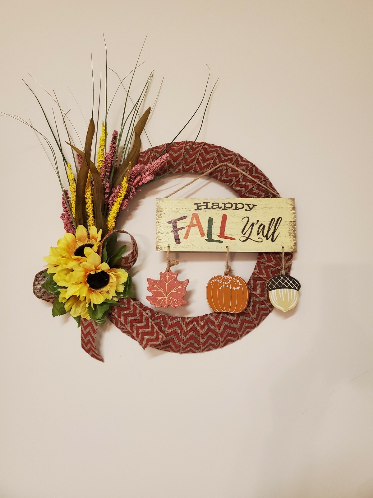 HAPPY FALL Y’ALL wreath Sunfrowers heather burlap WREATH autumn Decor Front Door