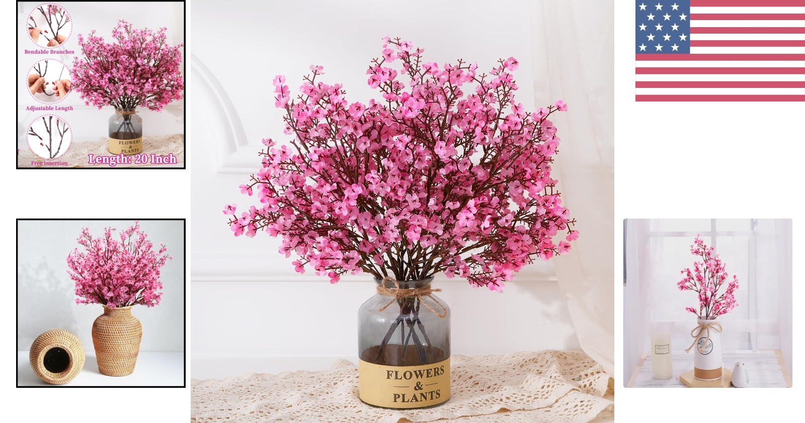 Luxury Real Touch Silk Flowers Set – 5 Pink Babys Breath for Spring Arrangements
