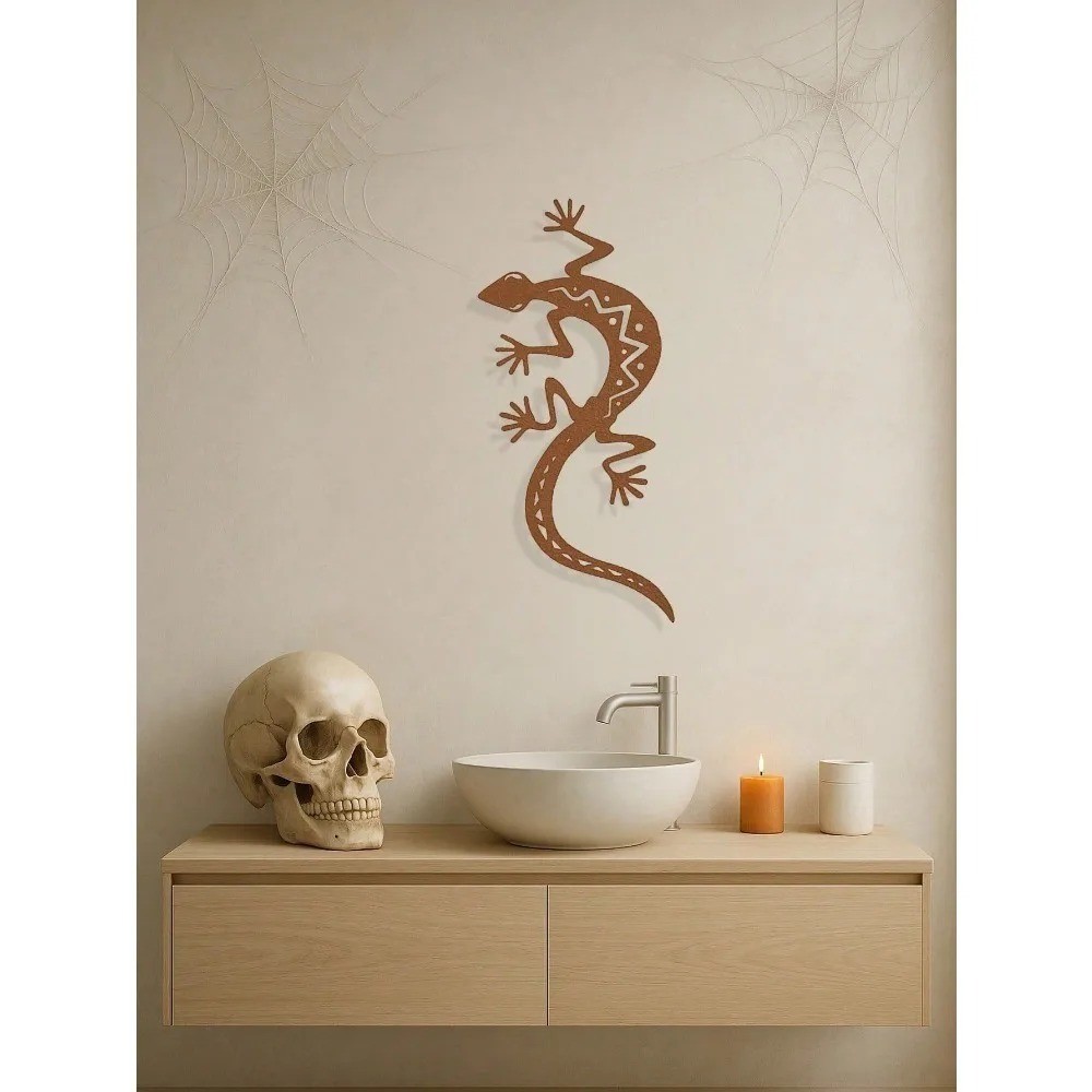 3D Gothic Gecko Metal Wall Art Spooky Lizard Sculpture for Home Patio Decor Gift