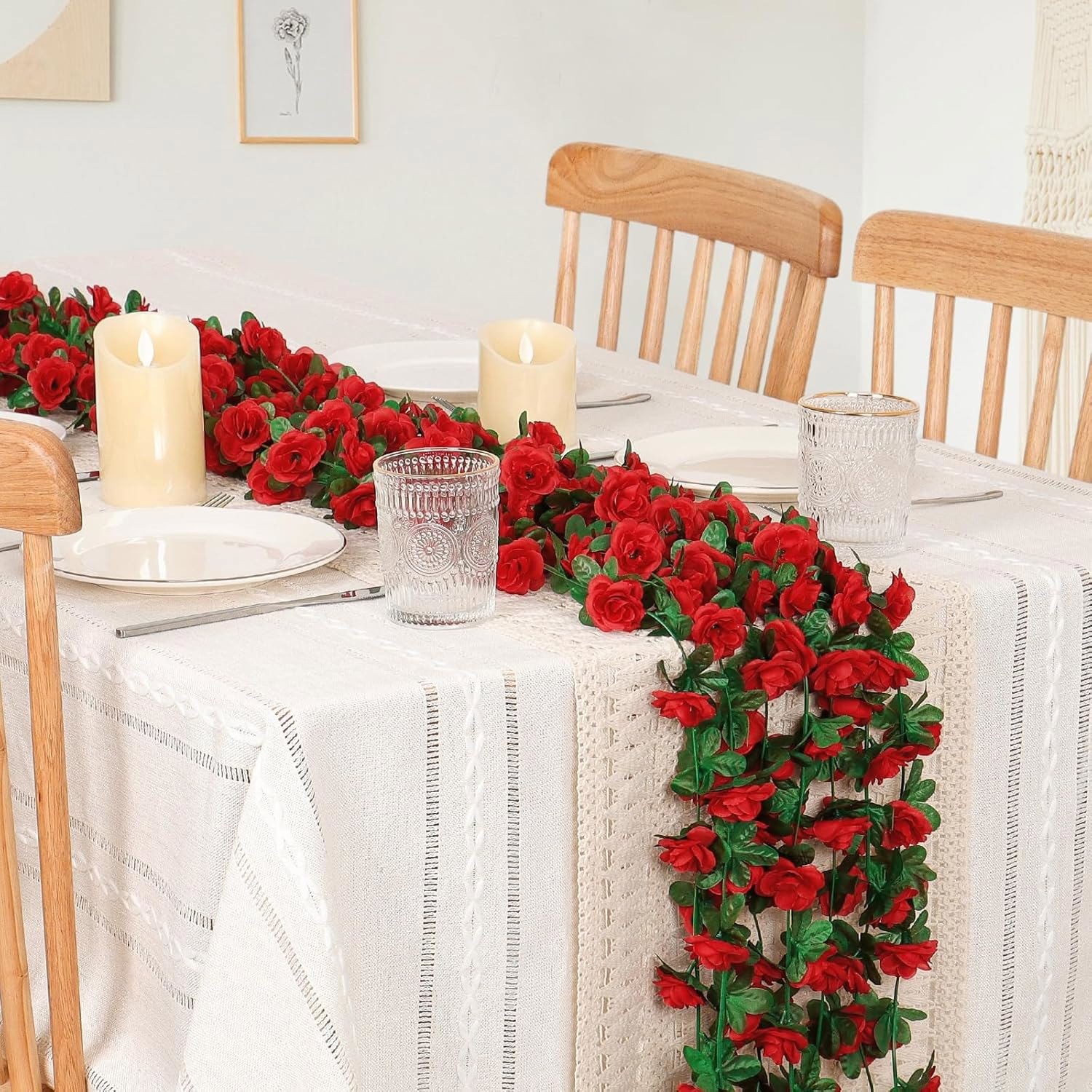 9Pcs 73.8FT Artificial Fake Rose Vine Garland Hanging Plants Home Wedding Decor