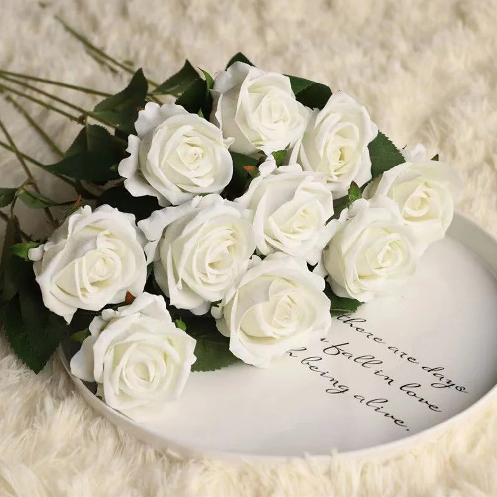 1/3/5/10/20Artificial Rose Flowers Red Realistic Fake Rose Branch Wedding Decor