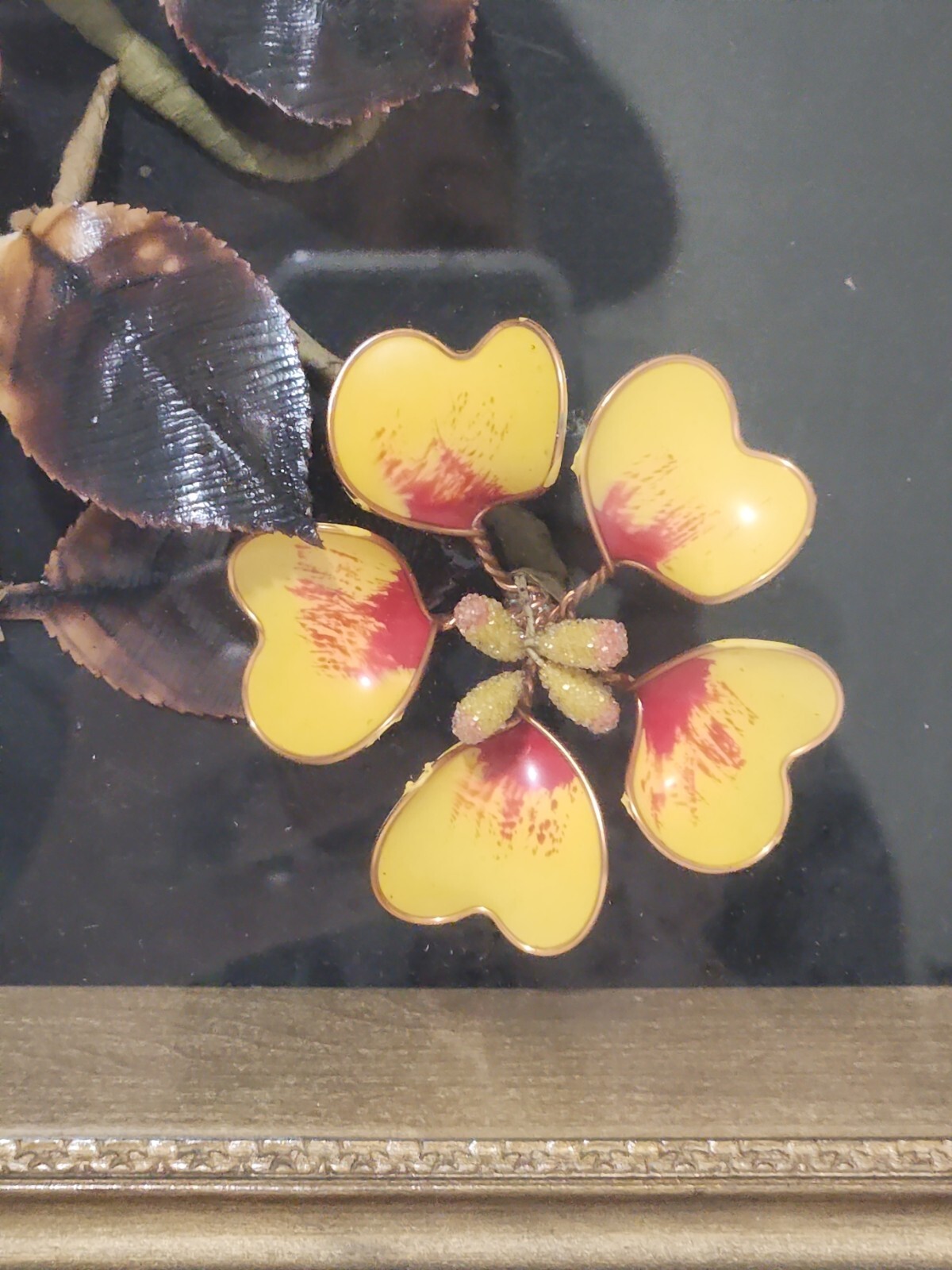 Enamel Flower Floral Shadow Box Wall Art 11 1/4″ T