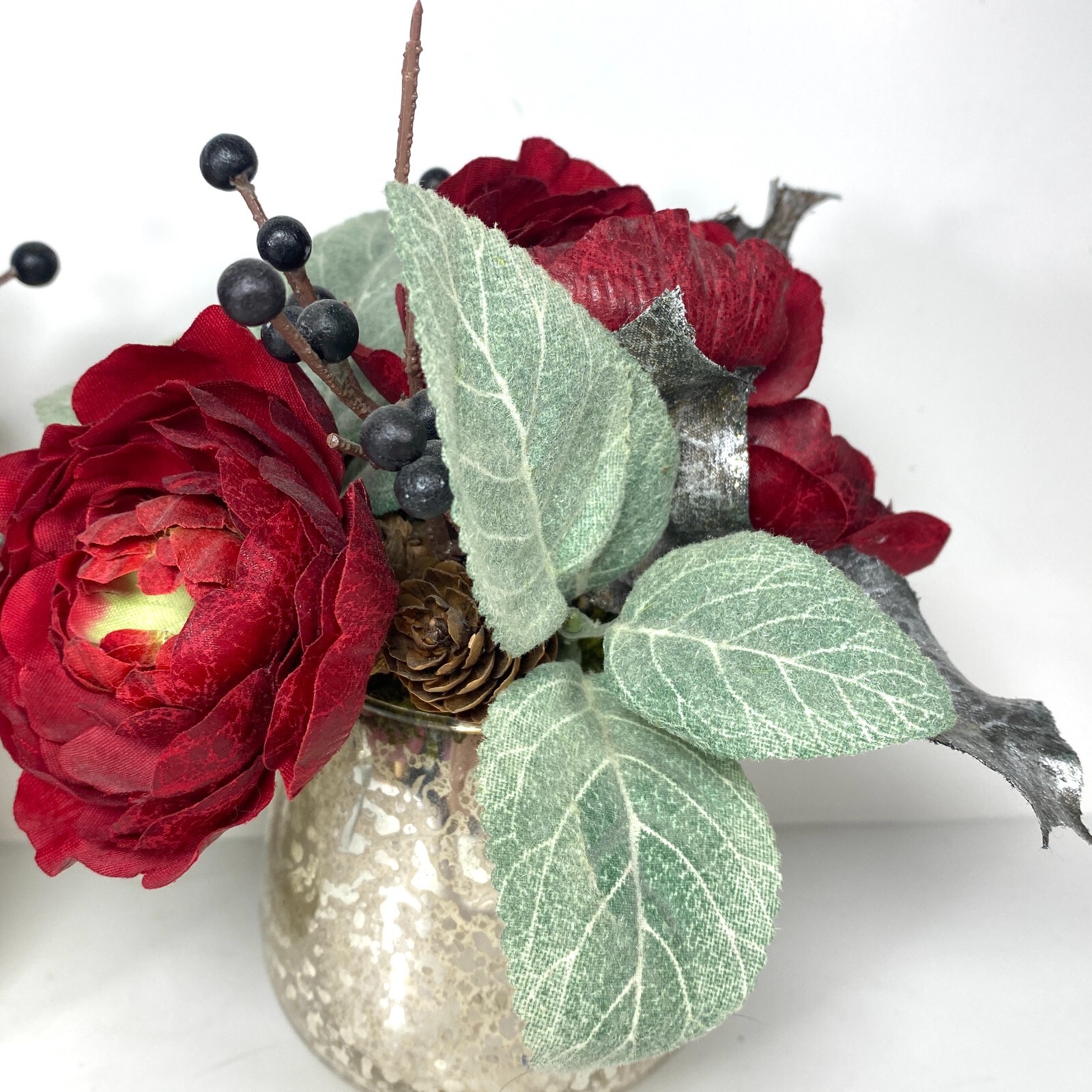 Threshold Silver Mercury Crackle Glass Red Ranunculus Vase Arrangement -Set of 3