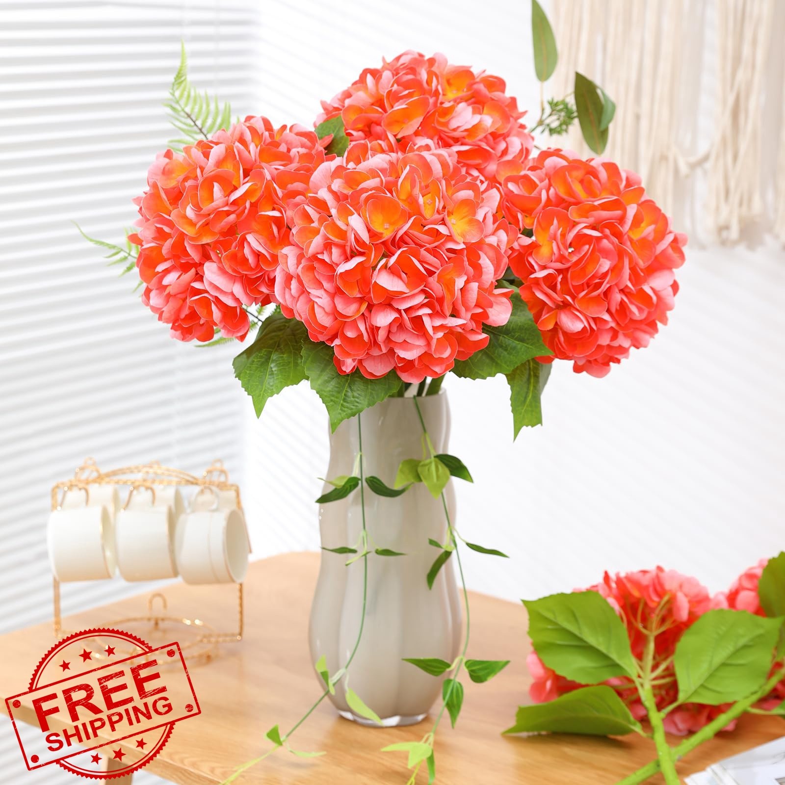 Nubry Hydrangea Flowers Orange 4 Pcs