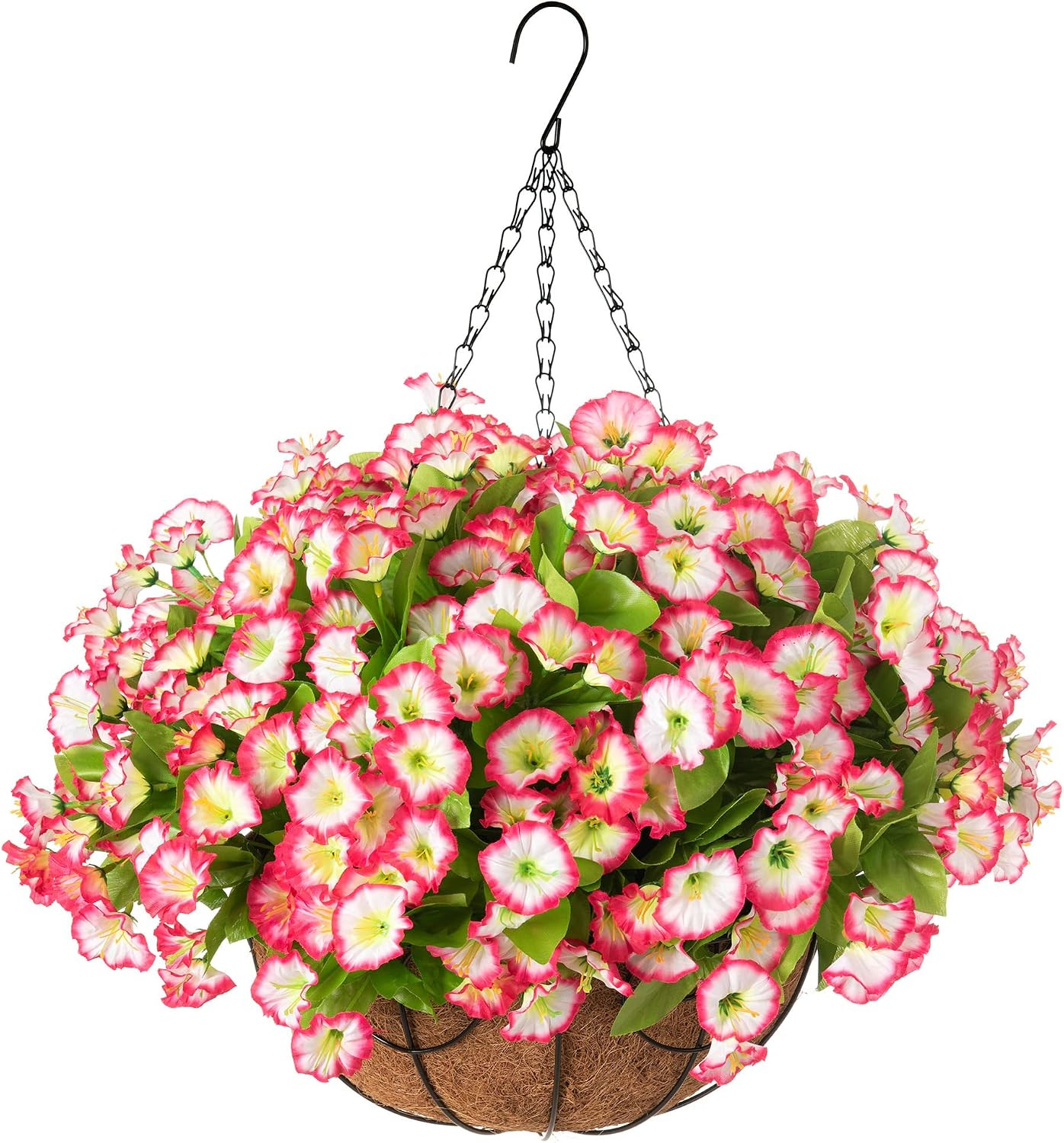 Ammyoo Artificial Hanging Flower Plants with Basket for Outdoor Decoration, Faux