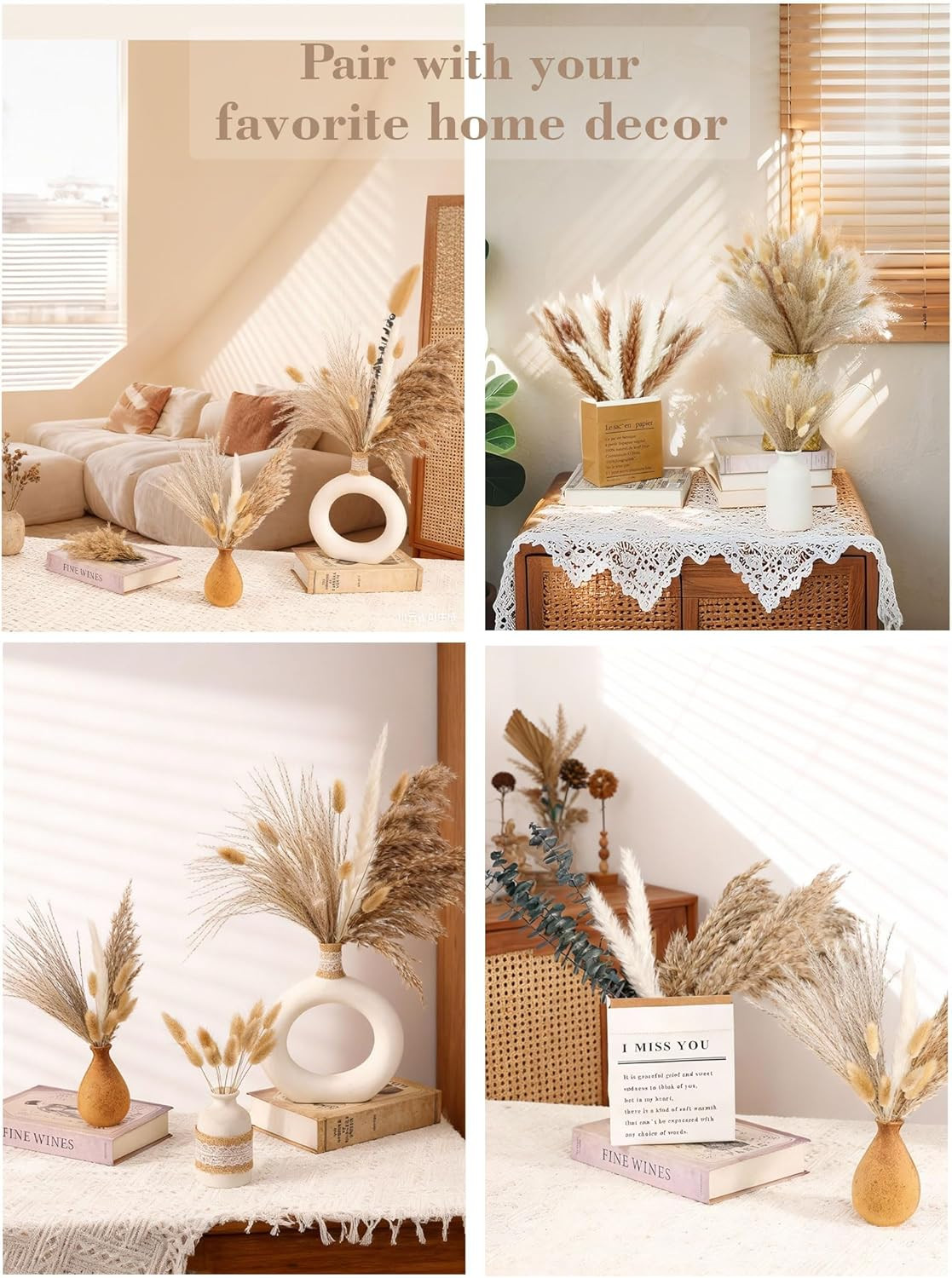 120 PCS Dried Pampas Grass, Dried Flowers, Reed Grass Bouquet for Bohemian Fl…