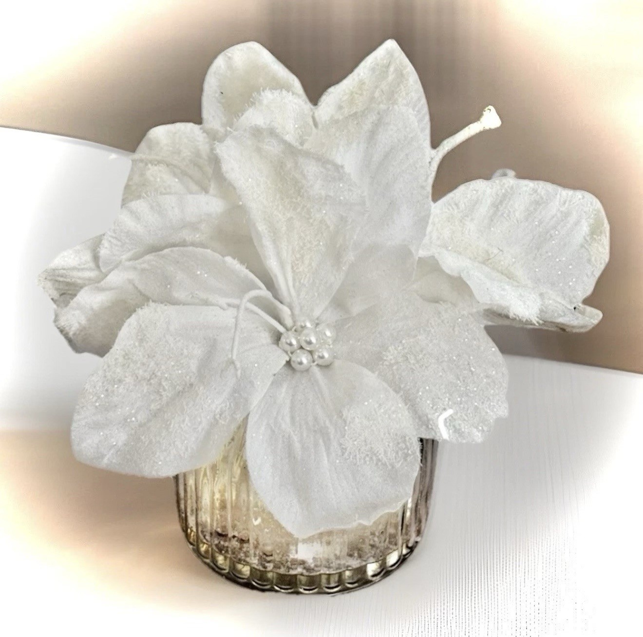 Nearly Natural White Poinsettia Faux Water Arrangement Christmas Decor Shabby