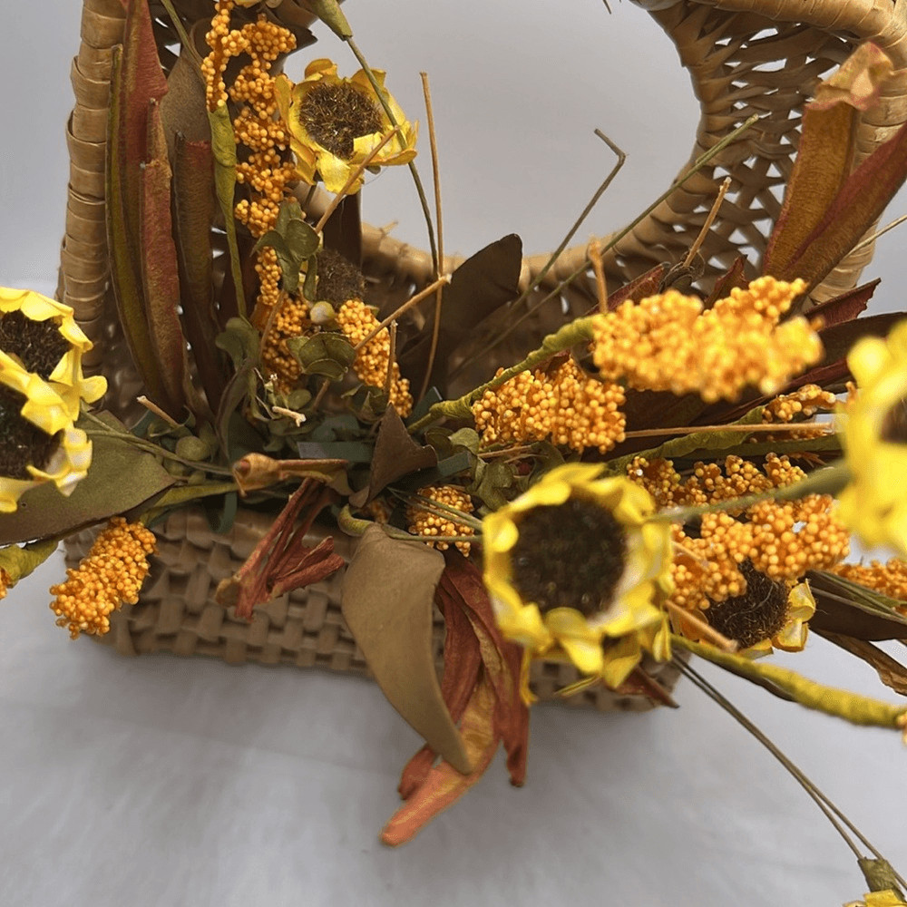 Farmhouse Woven Door Knob Irregular Basket with Faux Fall Autumn Flowers