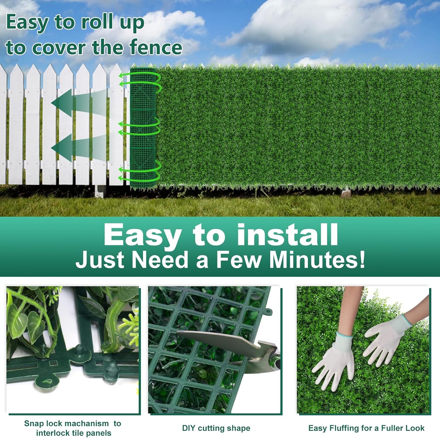 Grass Wall Panels, 40″X120″ (33.33 Sqft) Artificial Boxwood Hedge Roll Privacy S