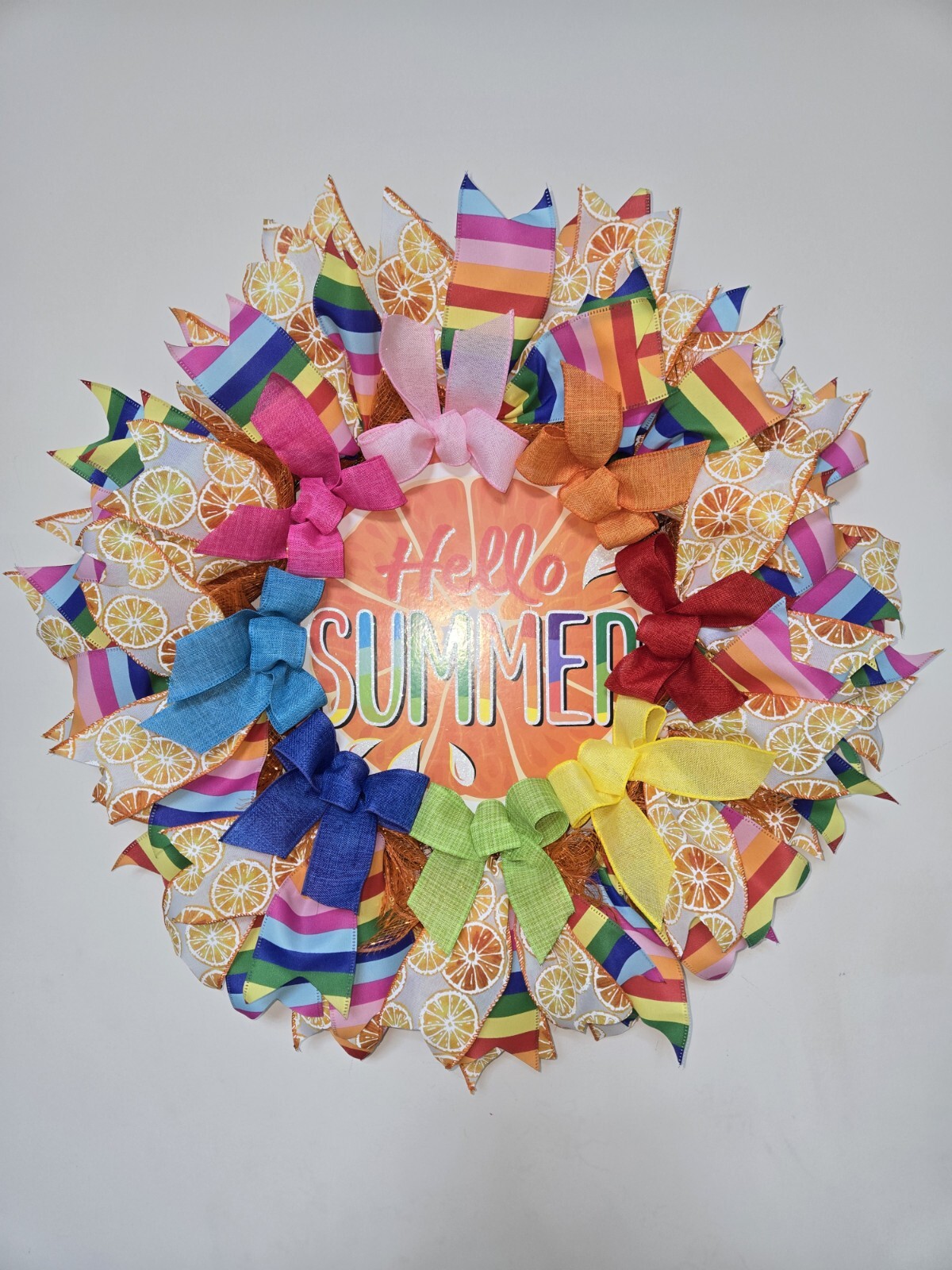 HELLO SUMMER WREATH Spring SUMMER Fall Front Door Wall Decor BIG ORANGE