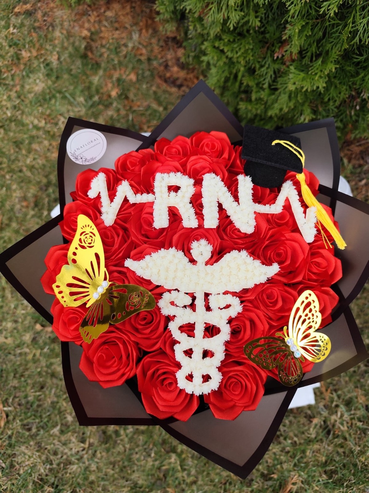 RN or BSN Graduation Bouquet Custom Med Grad Baby Breath Initial