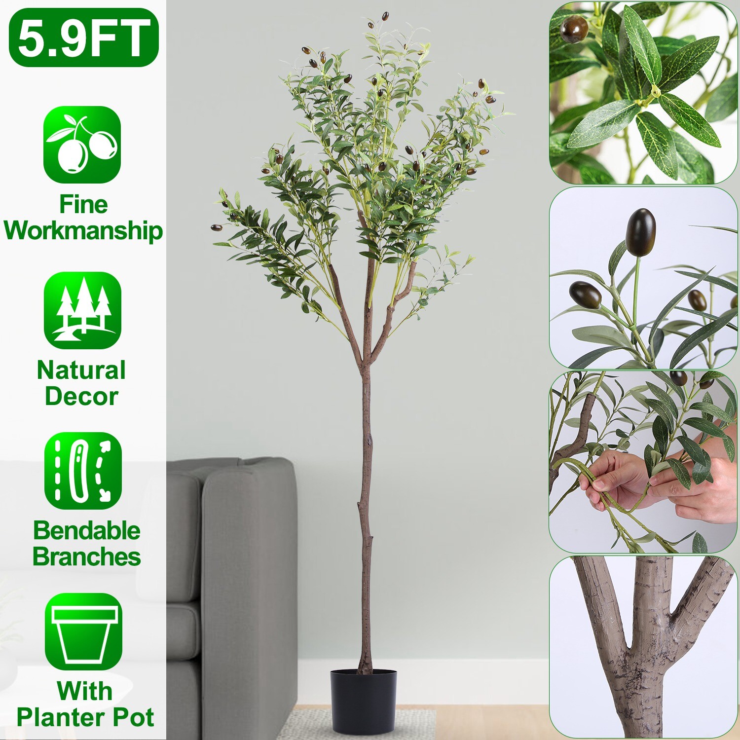 Artificial Olive Tree Indoor Potted Tree Green Plants for Home Office Decor