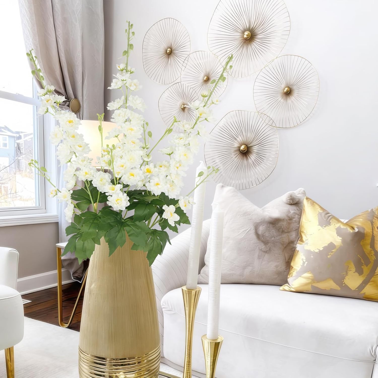 Delphinium Artificial Flowers 3 Pcs 40″ Long Stem White Silk Larkspur Bulk