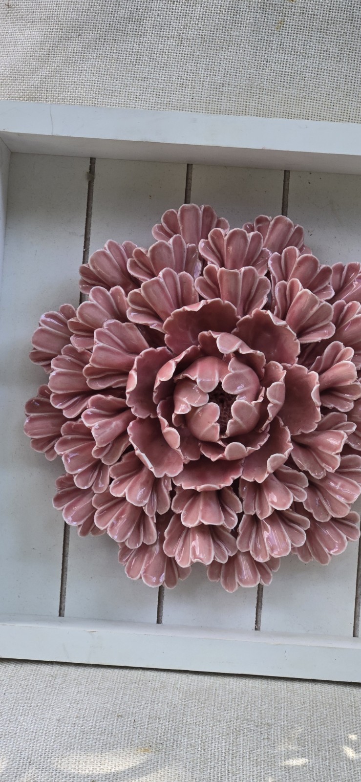 Peony Ceramic Wall 3D Decoration Pink 10.5”Square. Wall Decor Hook. Read