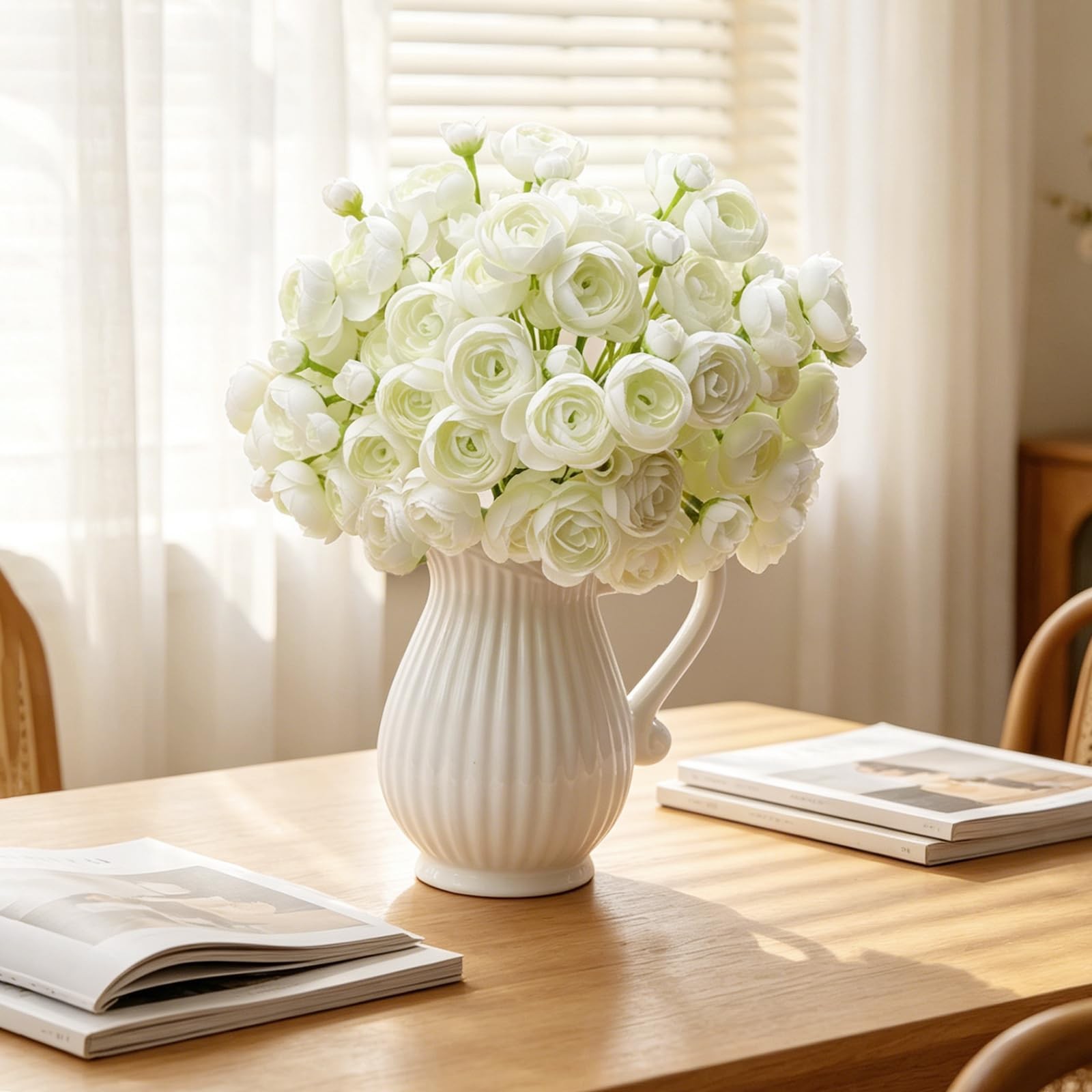 32Pcs Ivory White Real Touch Ranunculus Artificial Flowers