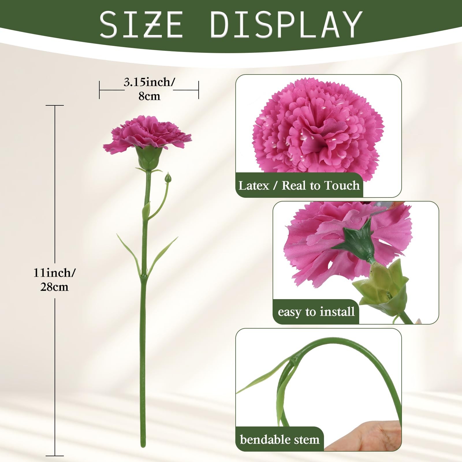 Fuchsia Carnations Artificial Flowers 15pcs Real Touch Carnation Latex Flower…