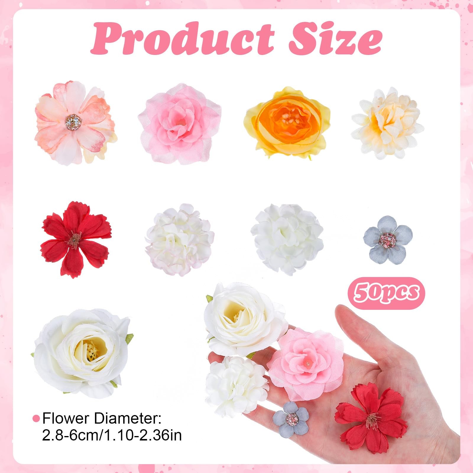 50 PCS Faux Flower Heads Mini Silk Flowers Artificial Flower Heads Bulk Small…