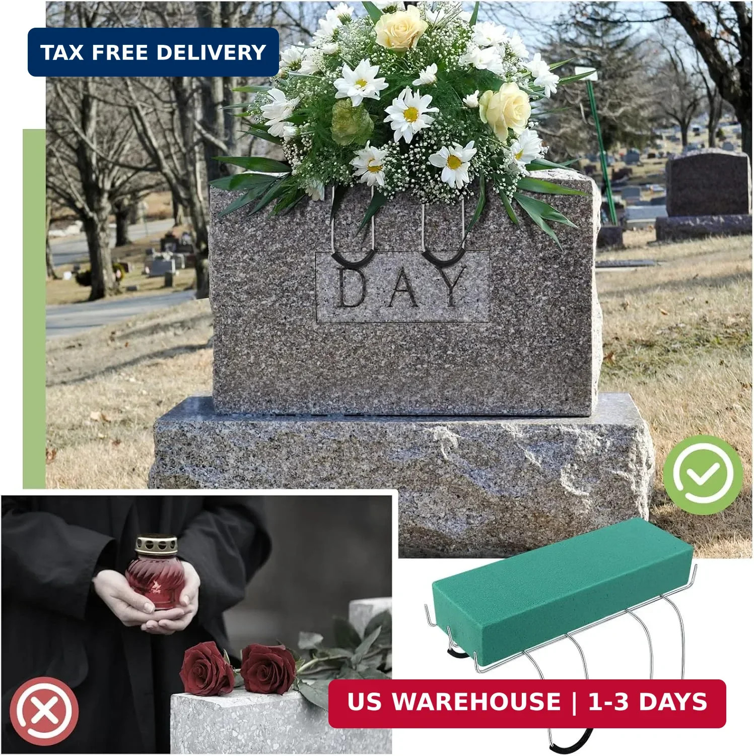 4 Pcs Headstone Flower Saddle 12 Inch Cemetery Saddle for Headstones Gravestone