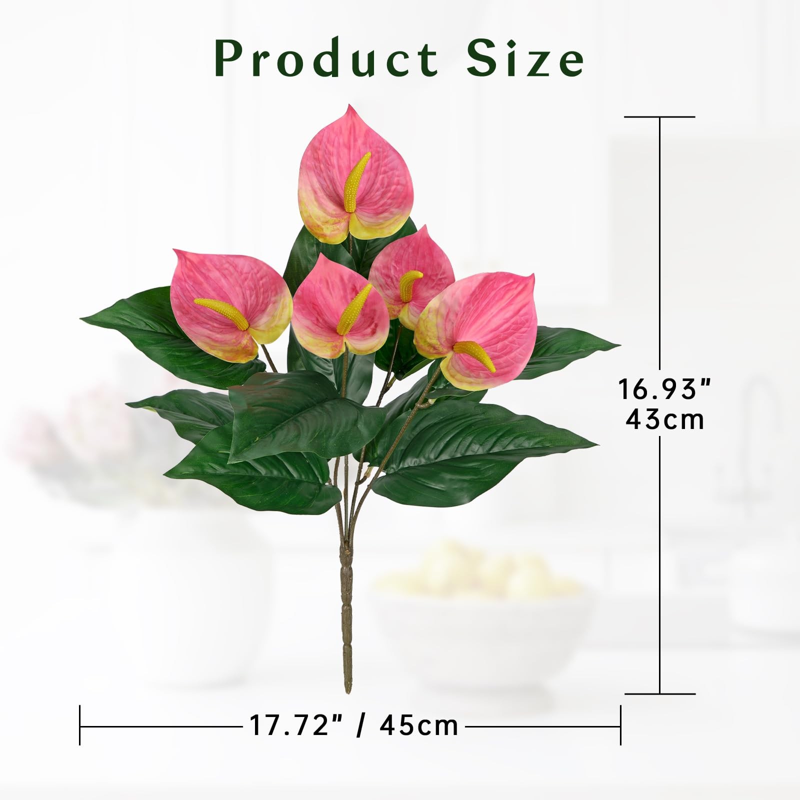 Anthurium Artificial Plants & Flowers, Fake Outdoor Flower Bush Realistic Fau…
