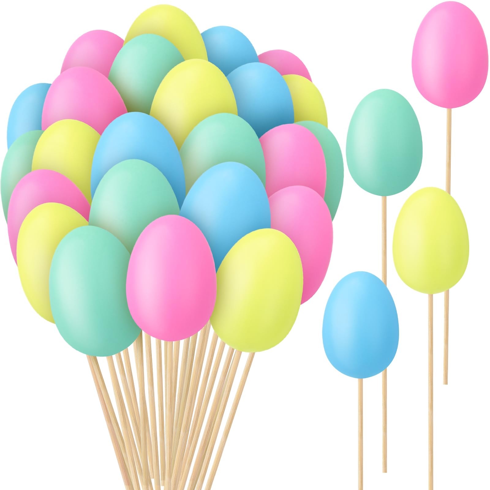 40 Pcs Easter Egg Picks Pastel Foam Floral Sticks Easter Decorations for Home…