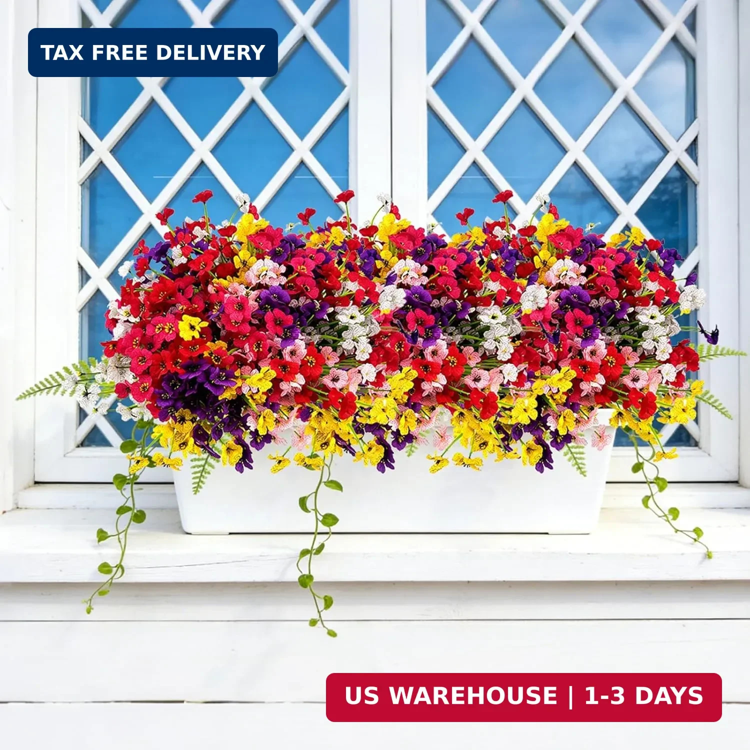 24 Pcs (6 Color) UV Resistant Outdoor Artificial Faux Flowers Plants Realistic P