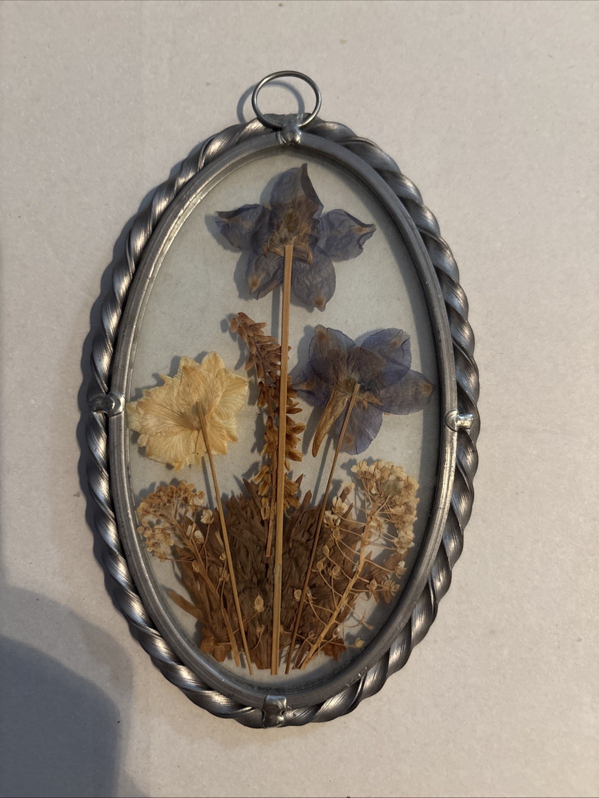 Vintage Lasting Impressions Real Dried Pressed Flowers In Glass W/ Metal Frame