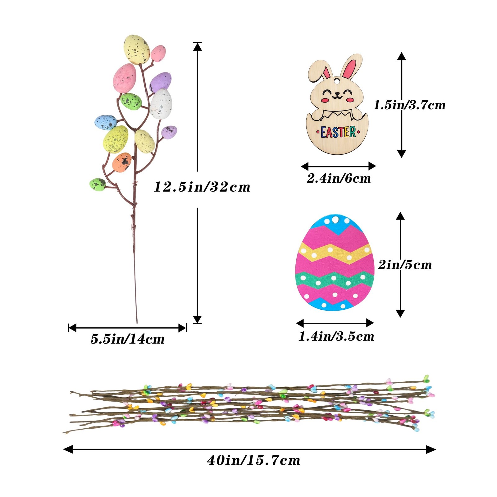 Artificial Easter Spray Vine with Pastel Easter Eggs and Berries, Wooden Eggs…