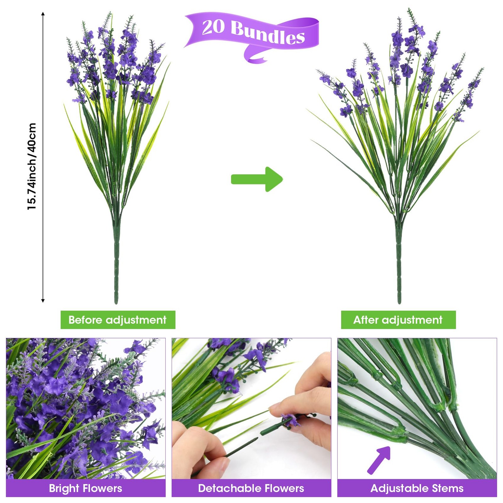 20 Bundles Artificial Lavender Flowers for Outdoors Silk Flowers Faux Plants …