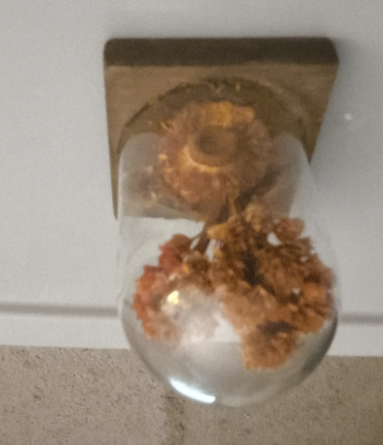 Dried Flower Arrangement Centerpiece Under Glass Dome Cloche on Wood Base