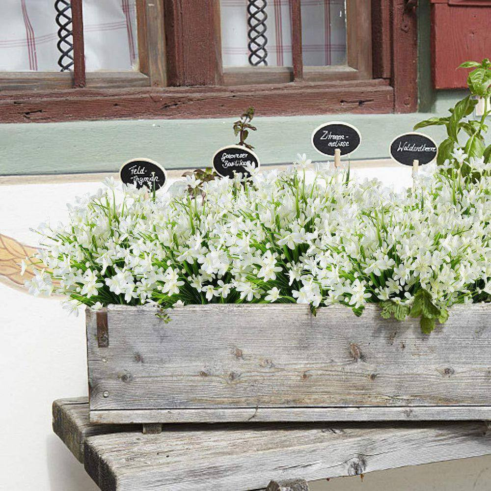 14 In. White 6 Bundles Artificial Daffodils Other Flowers, Fake Greenery UV Resi