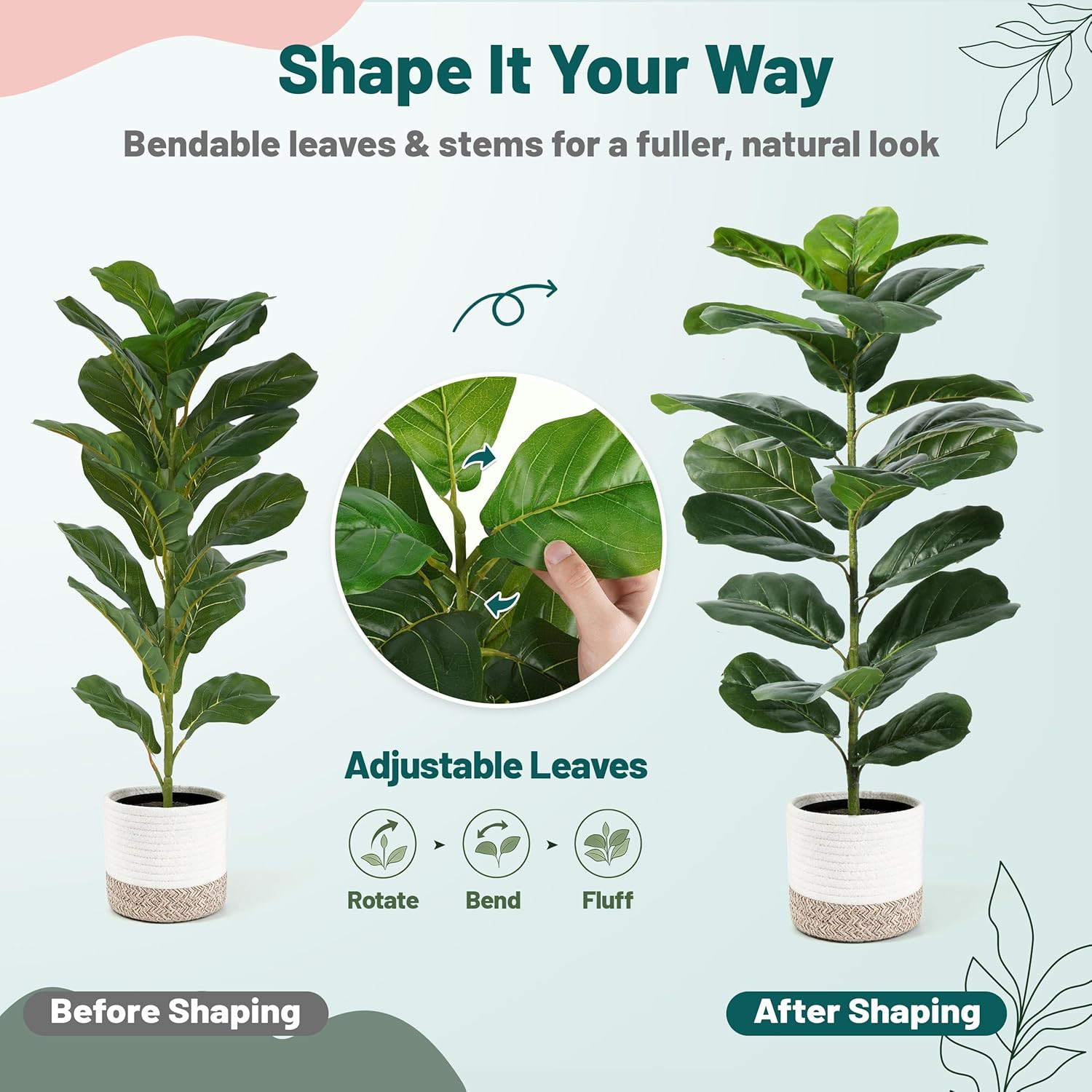 Der Rose 2 Pack 30″ Artificial Fiddle Leaf Fig Tree, Mid-Size Realistic Plants I