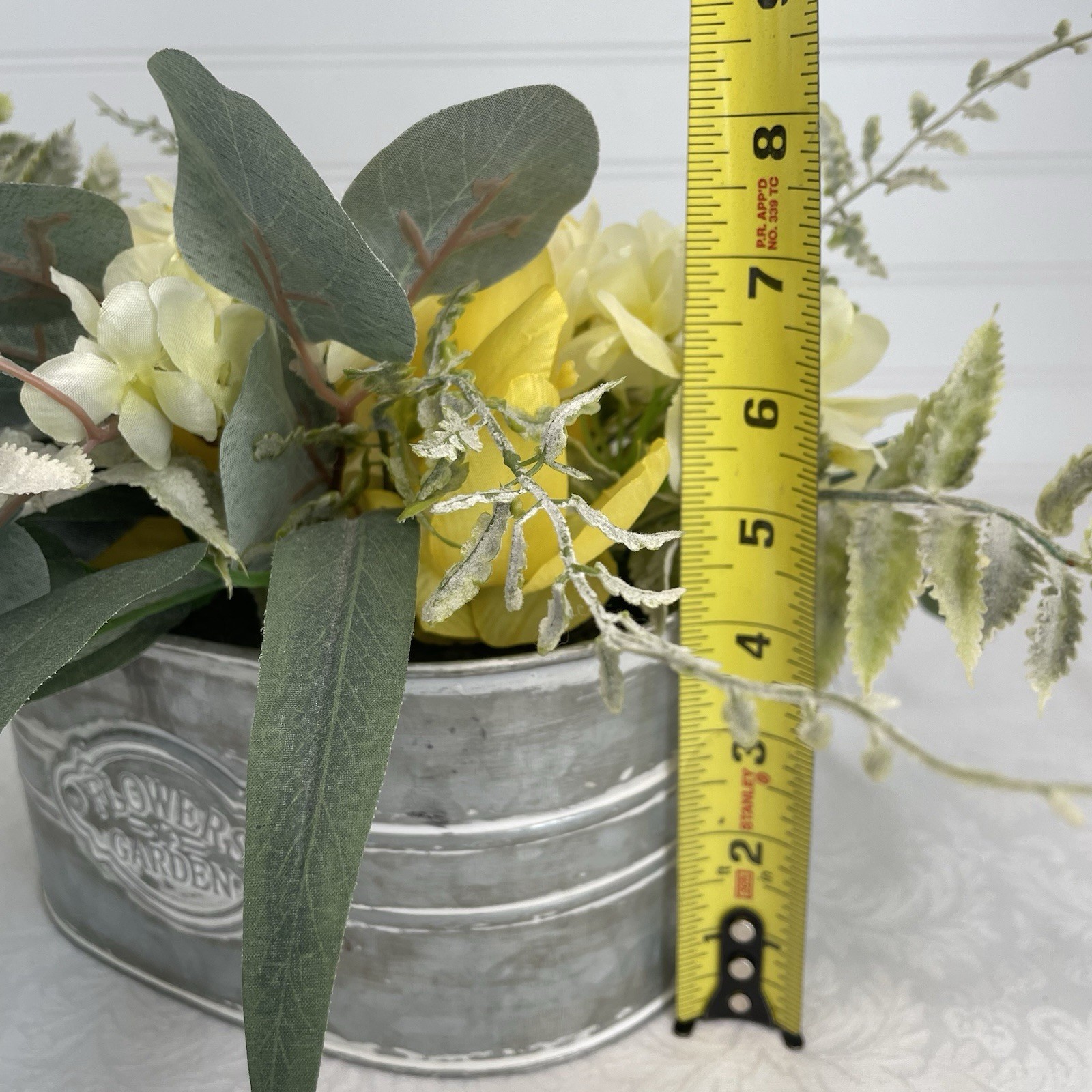 Artificial Floral Basket Arrangement Centerpiece Yellow Flowers in Metal Planter