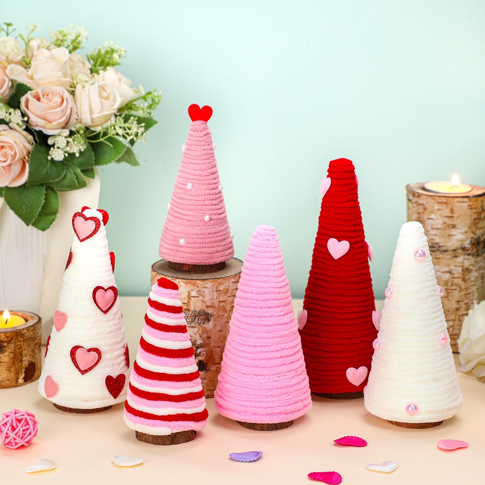 6 Pcs Valentine’s Day Tree Table Decorations 3 Size Mini Tabletop Trees Love Hea