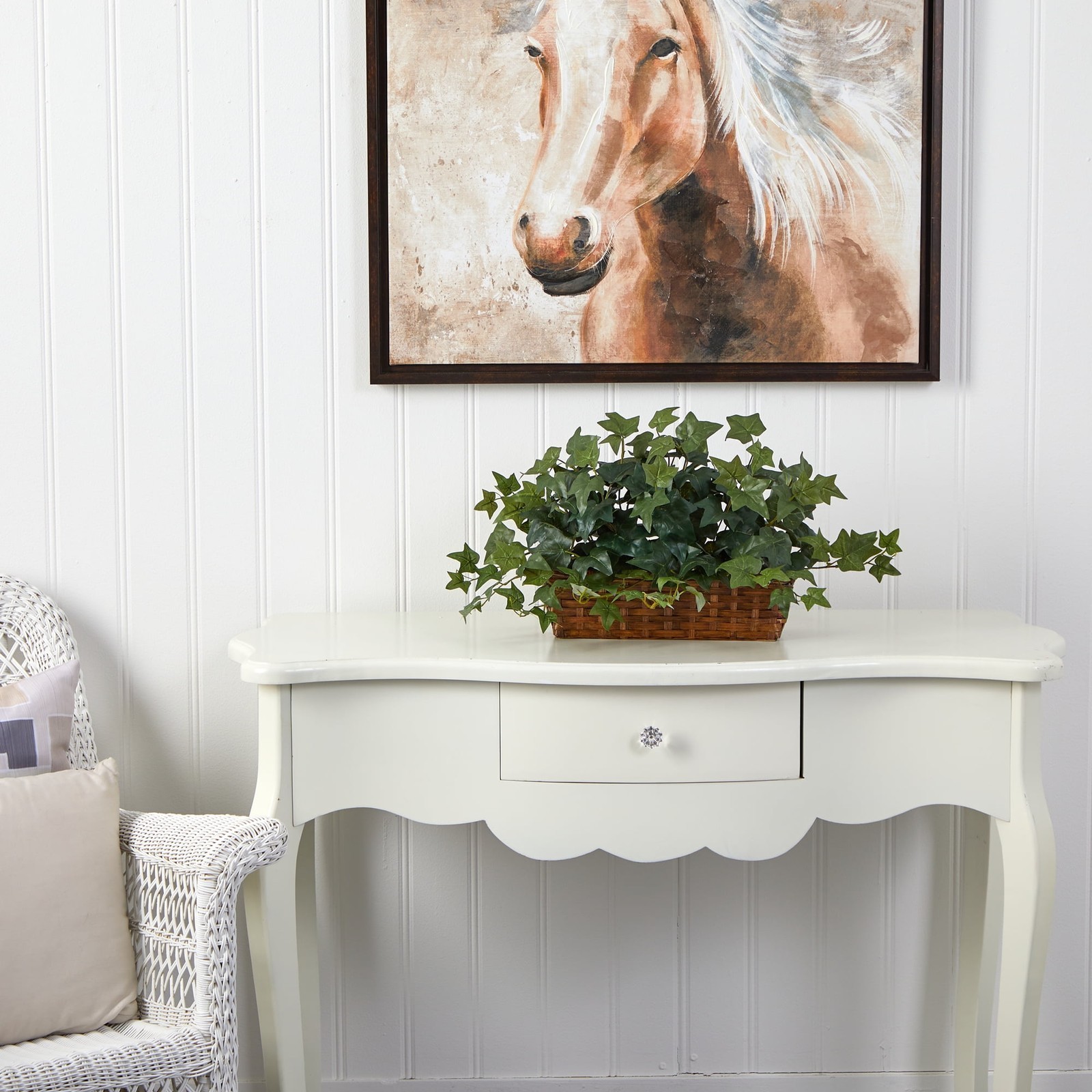12.5″ Puff Ivy Artificial Plant W/ Ledge Basket Green Compact Versatile Decor
