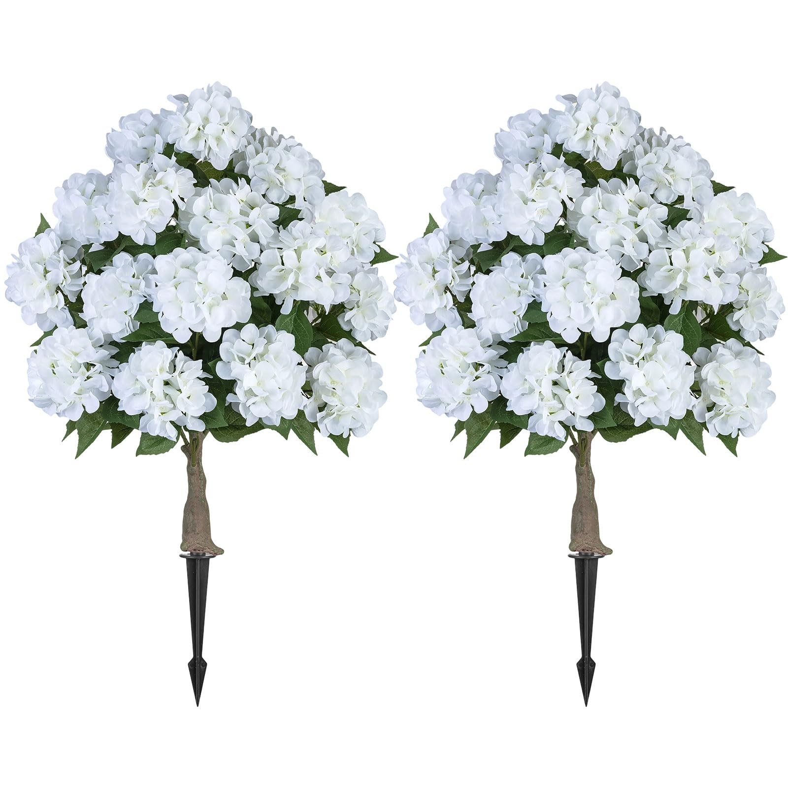 Fake Hydrangea Trees for Outdoors – 2 Packs 33″ White Artificial Flower Topia…