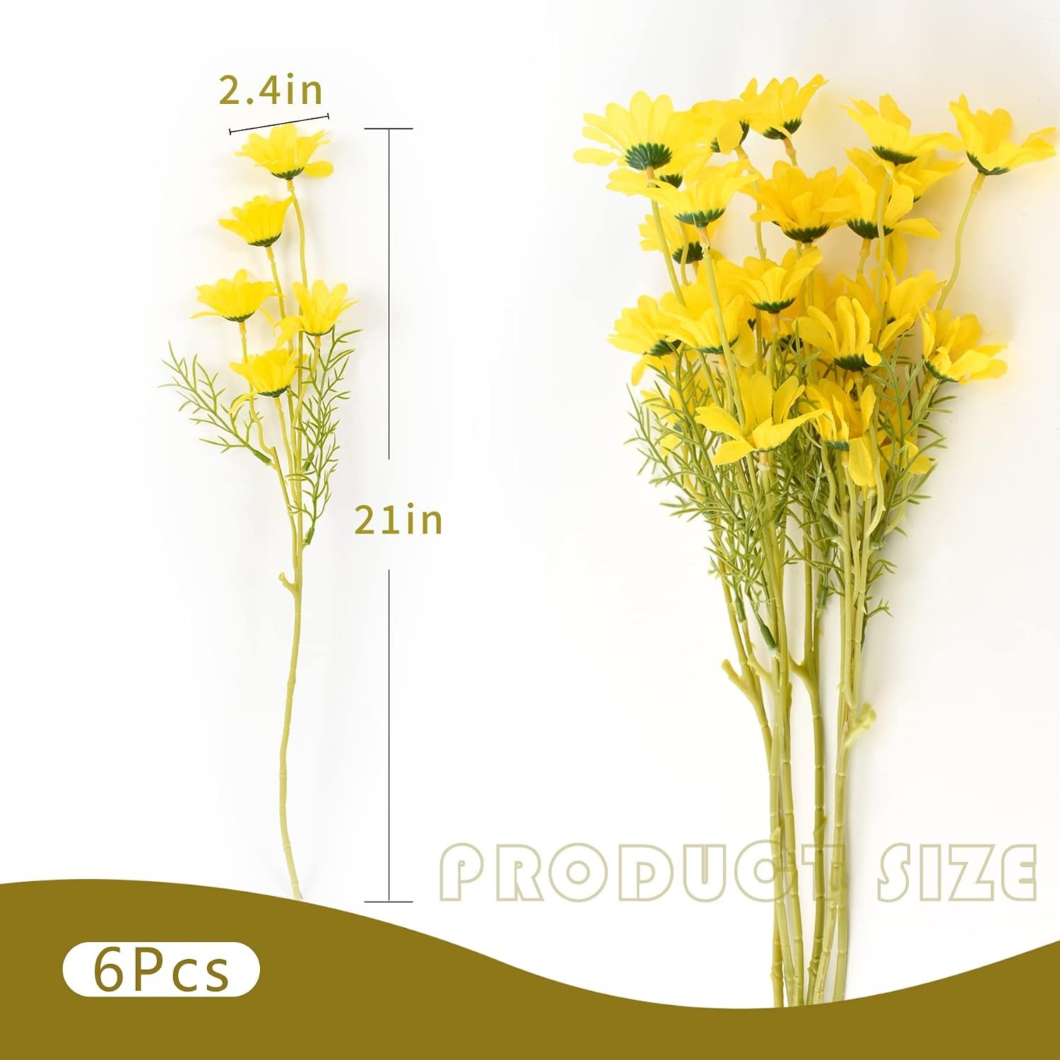 Artificial Daisy Flowers 6 Bundles 21” Faux Silk Daisy Flowers with Stems for