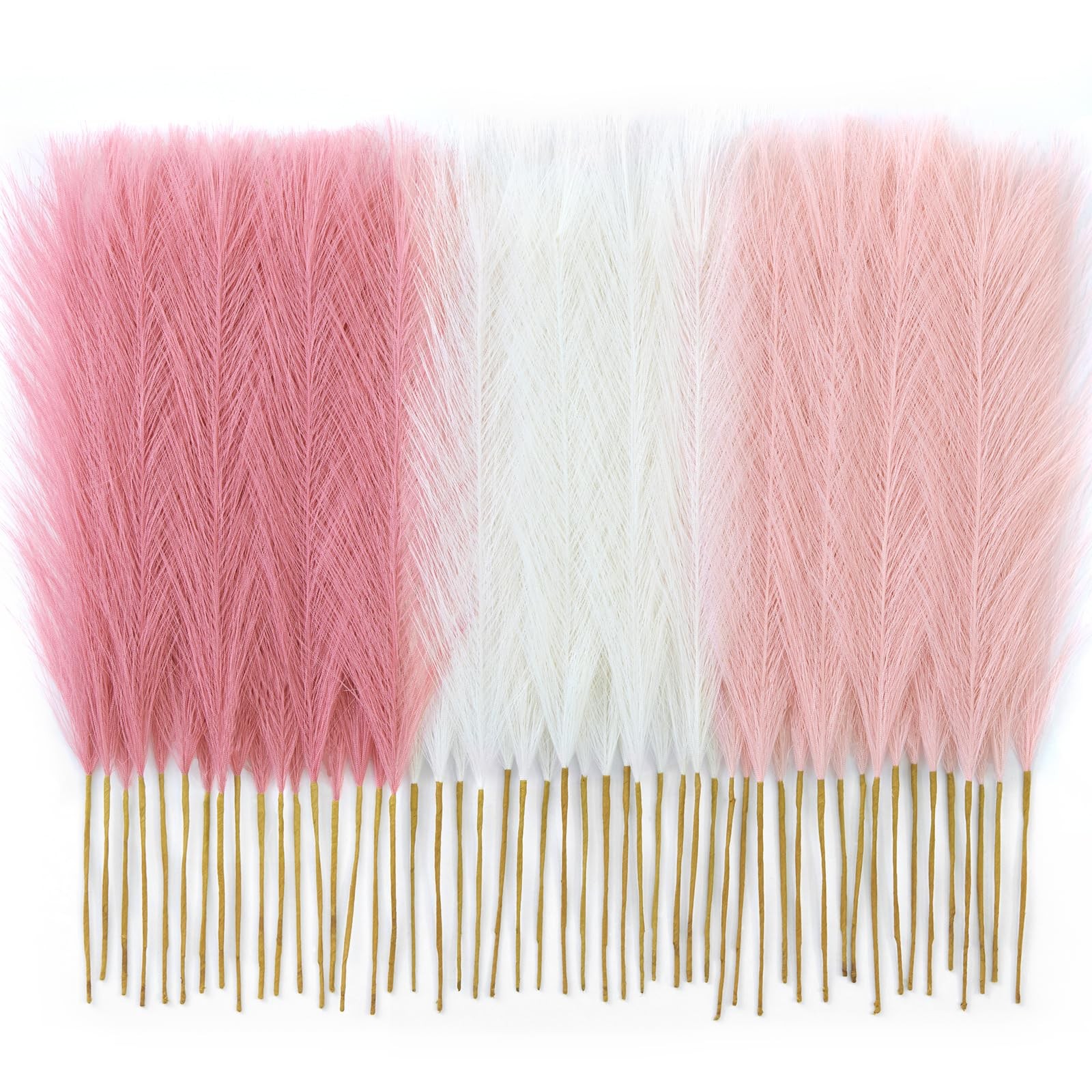 50 PCS 17 Inch Blush Cream Pink Pampas Grass Artificial Fluffy Decor Flowers