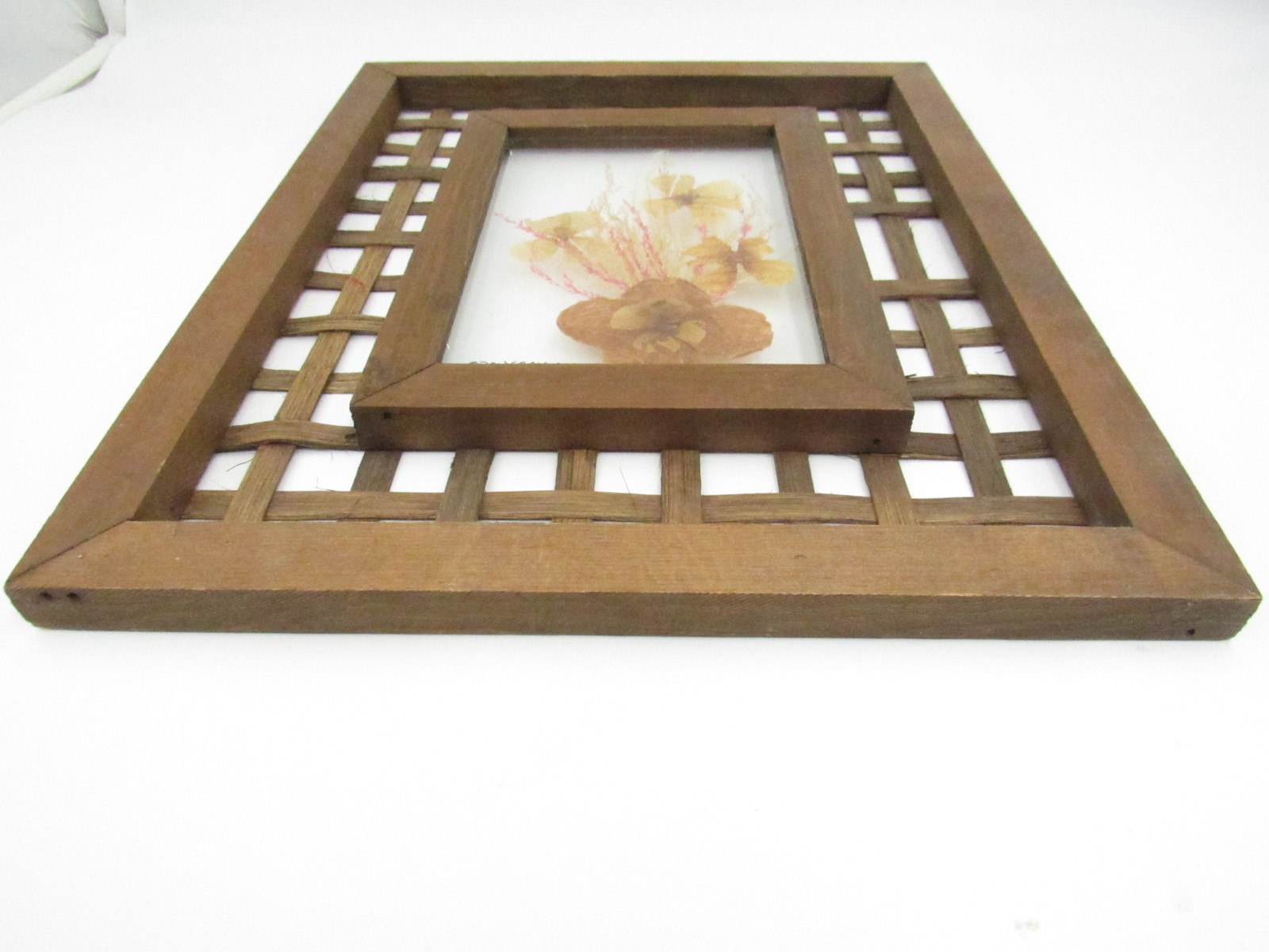 Vintage Don Gray 1976 Dried Floral Glass Pressed Art Wall Hanging Wood Frame