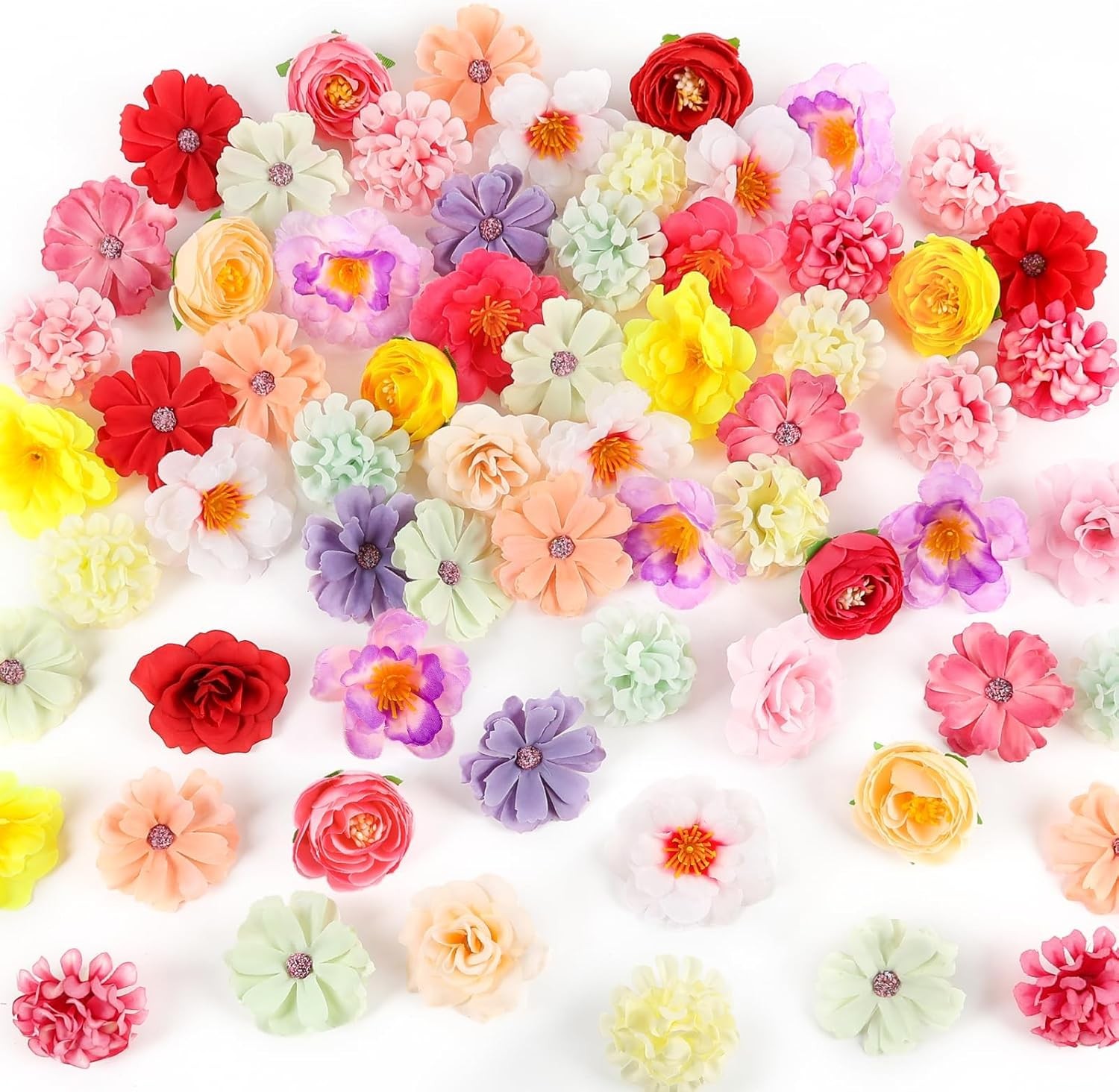 Fake Flower Heads Mini Silk Flowrs Bulk Small Flower 3D Loose Faux Daisy Rose