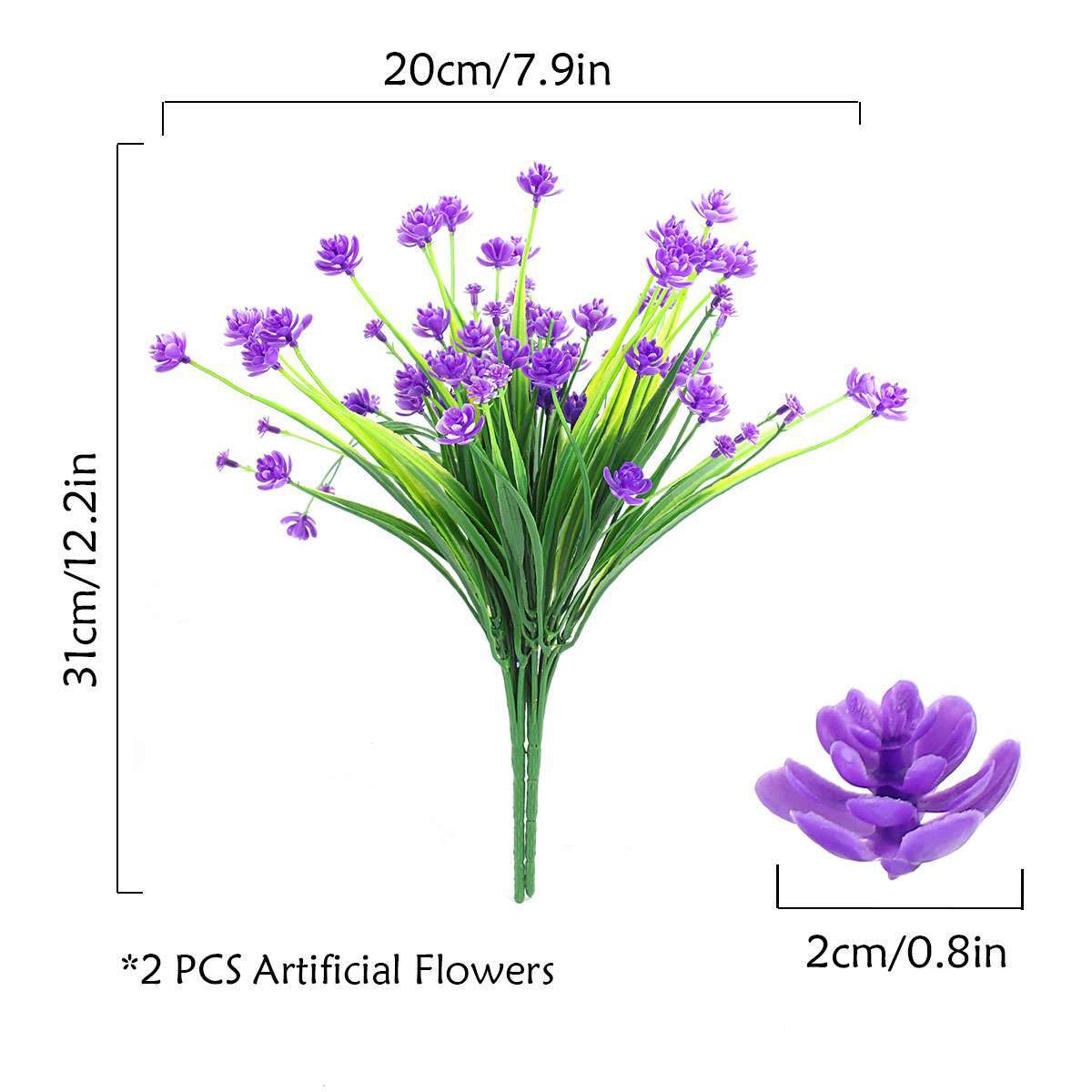 2 Bundles Artificial Fake Plastic Flowers for Outdoor Decoration UV Resistant