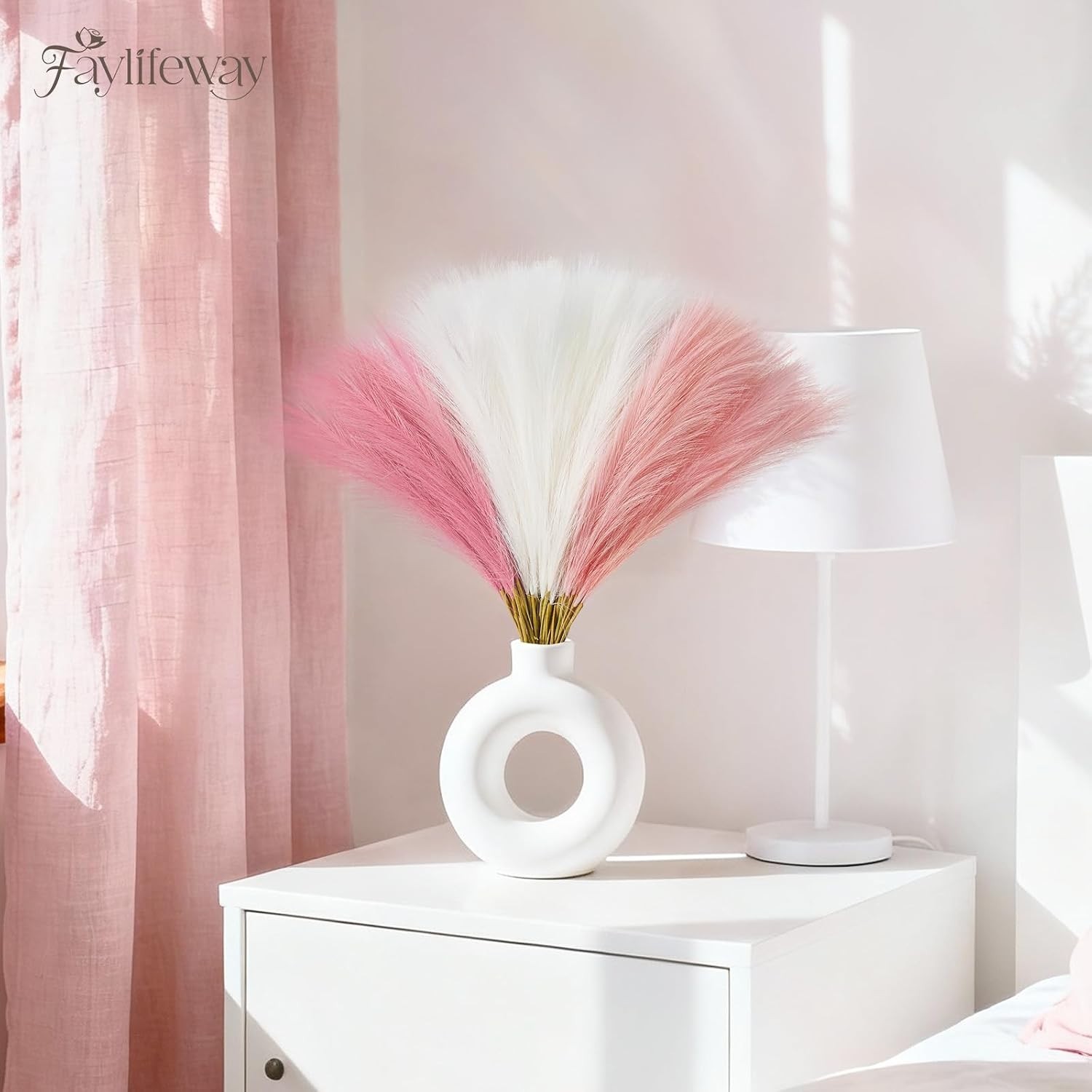 50PCS 17in Fluffy Blush Pink Pampas Grass – Ideal for Elegant Home & Event Decor